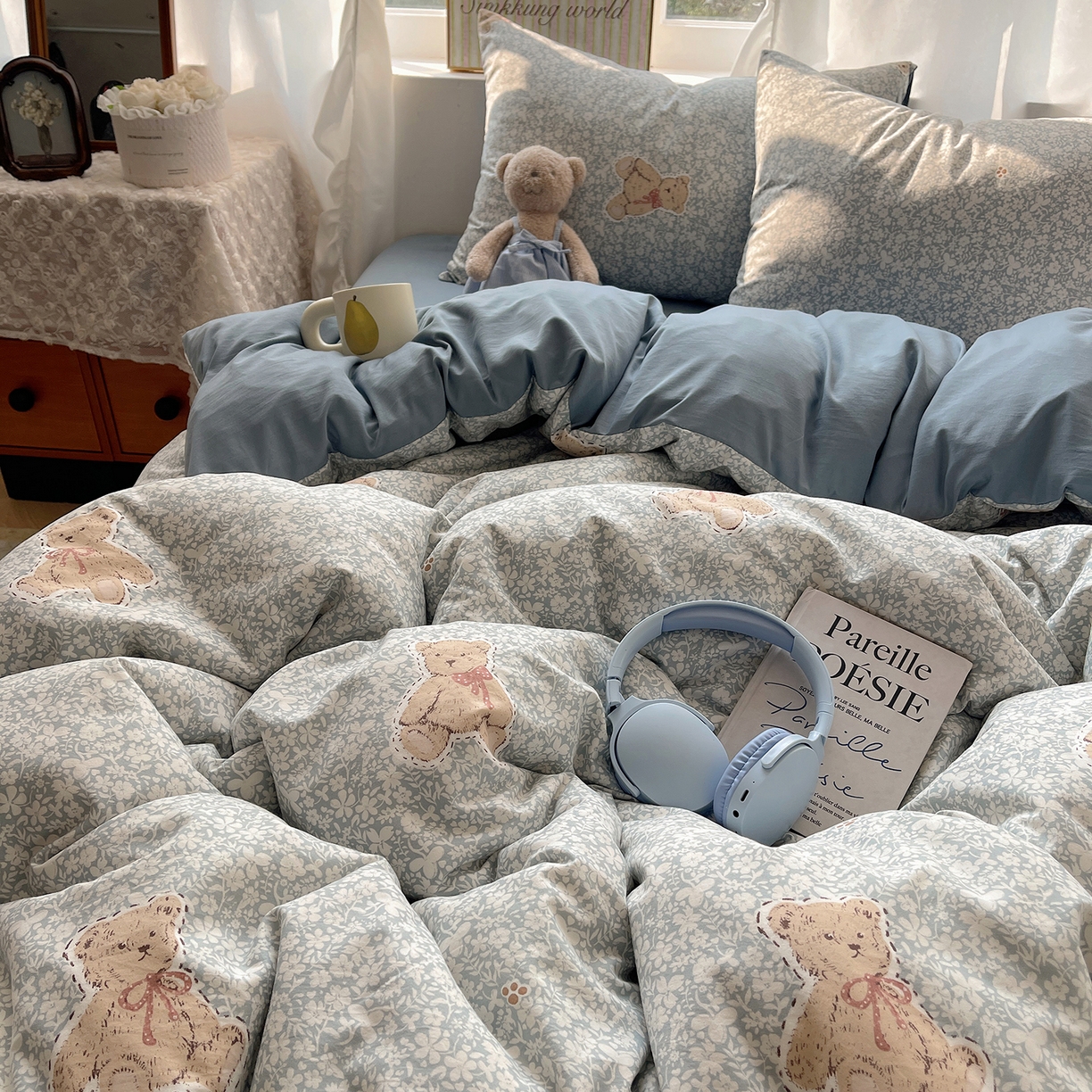 91家纺网 家纺一手货源 找家纺 沐芷 2026 【提供买家秀】古法水洗仿棉A类四件套床上用品三件套被套被罩床笠款---第一波 毛绒熊仔