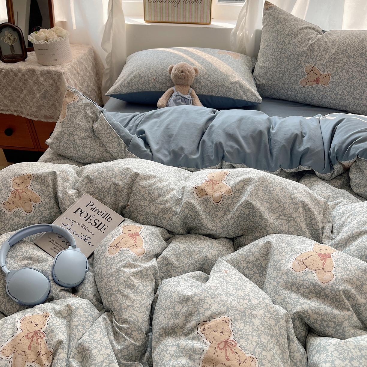 91家纺网 家纺一手货源 找家纺 沐芷 2026 【提供买家秀】古法水洗仿棉A类四件套床上用品三件套被套被罩床笠款---第一波 毛绒熊仔