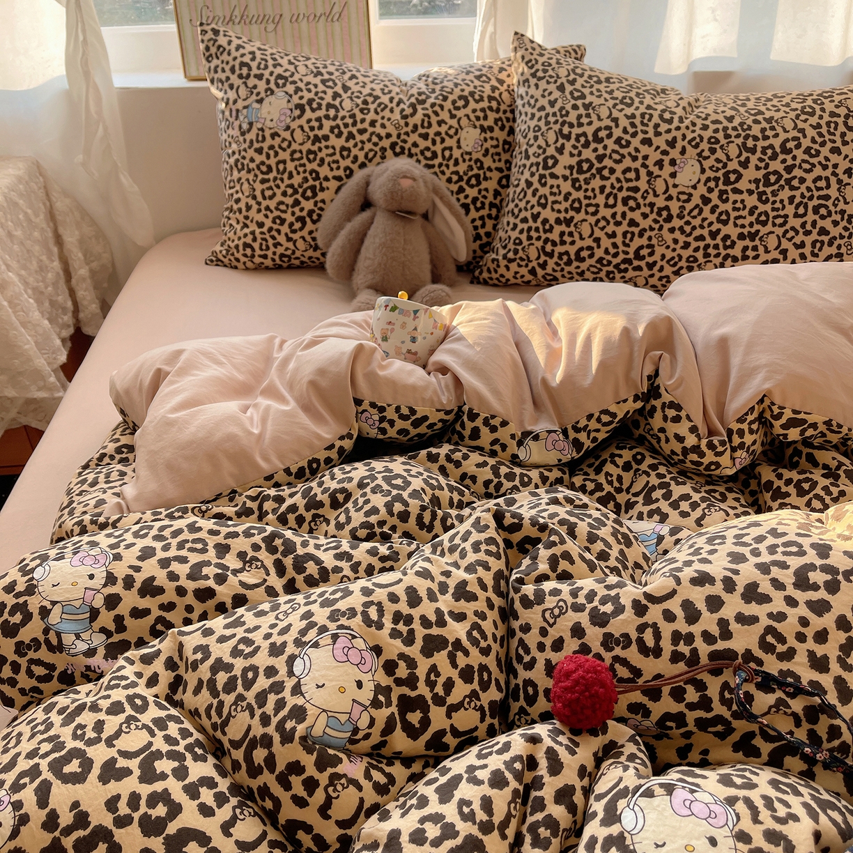 91家纺网 家纺一手货源 找家纺 沐芷 2026 【提供买家秀】古法水洗仿棉A类四件套床上用品三件套被套被罩床笠款---第一波 豹纹音乐