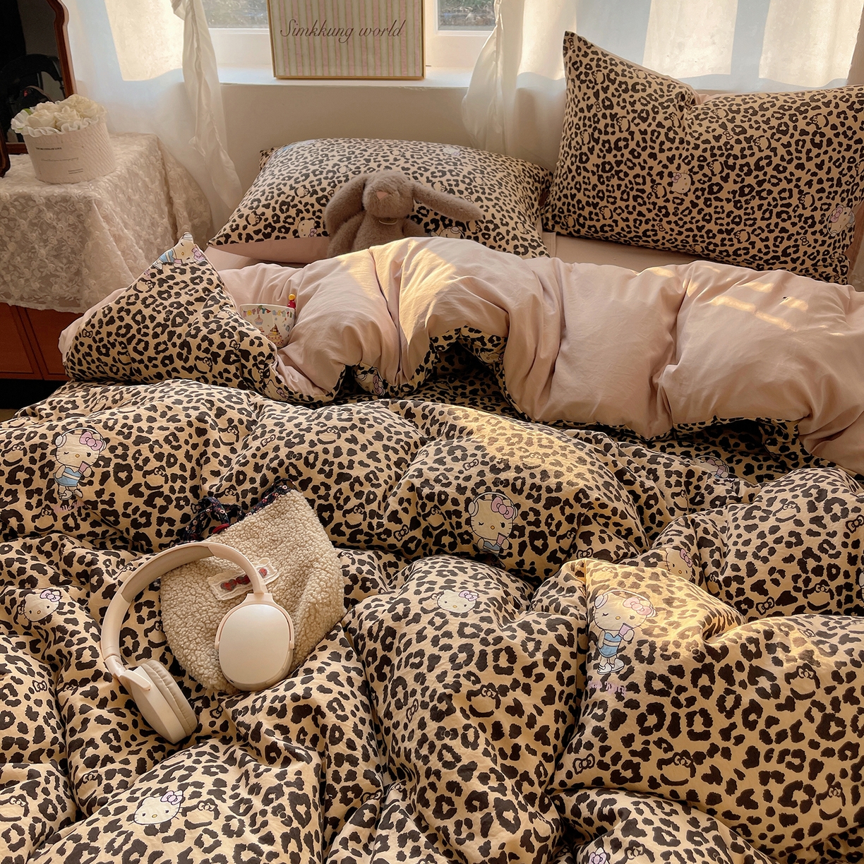 91家纺网 家纺一手货源 找家纺 沐芷 2026 【提供买家秀】古法水洗仿棉A类四件套床上用品三件套被套被罩床笠款---第一波 豹纹音乐