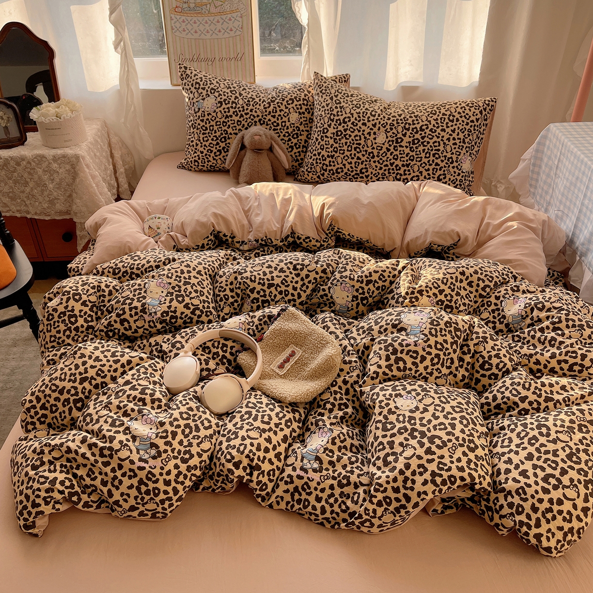 91家纺网 家纺一手货源 找家纺 沐芷 2026 【提供买家秀】古法水洗仿棉A类四件套床上用品三件套被套被罩床笠款---第一波 豹纹音乐