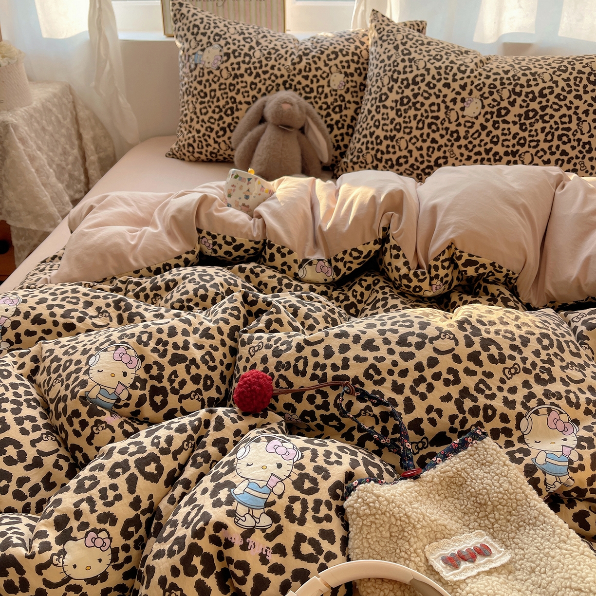 91家纺网 家纺一手货源 找家纺 沐芷 2026 【提供买家秀】古法水洗仿棉A类四件套床上用品三件套被套被罩床笠款---第一波 豹纹音乐