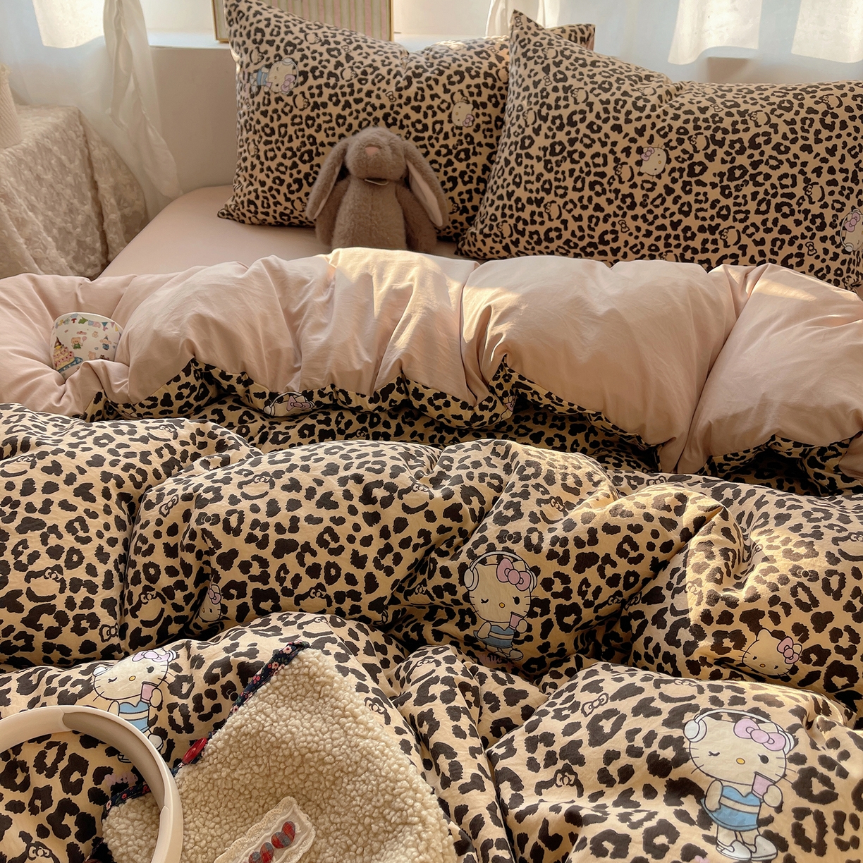 91家纺网 家纺一手货源 找家纺 沐芷 2026 【提供买家秀】古法水洗仿棉A类四件套床上用品三件套被套被罩床笠款---第一波 豹纹音乐