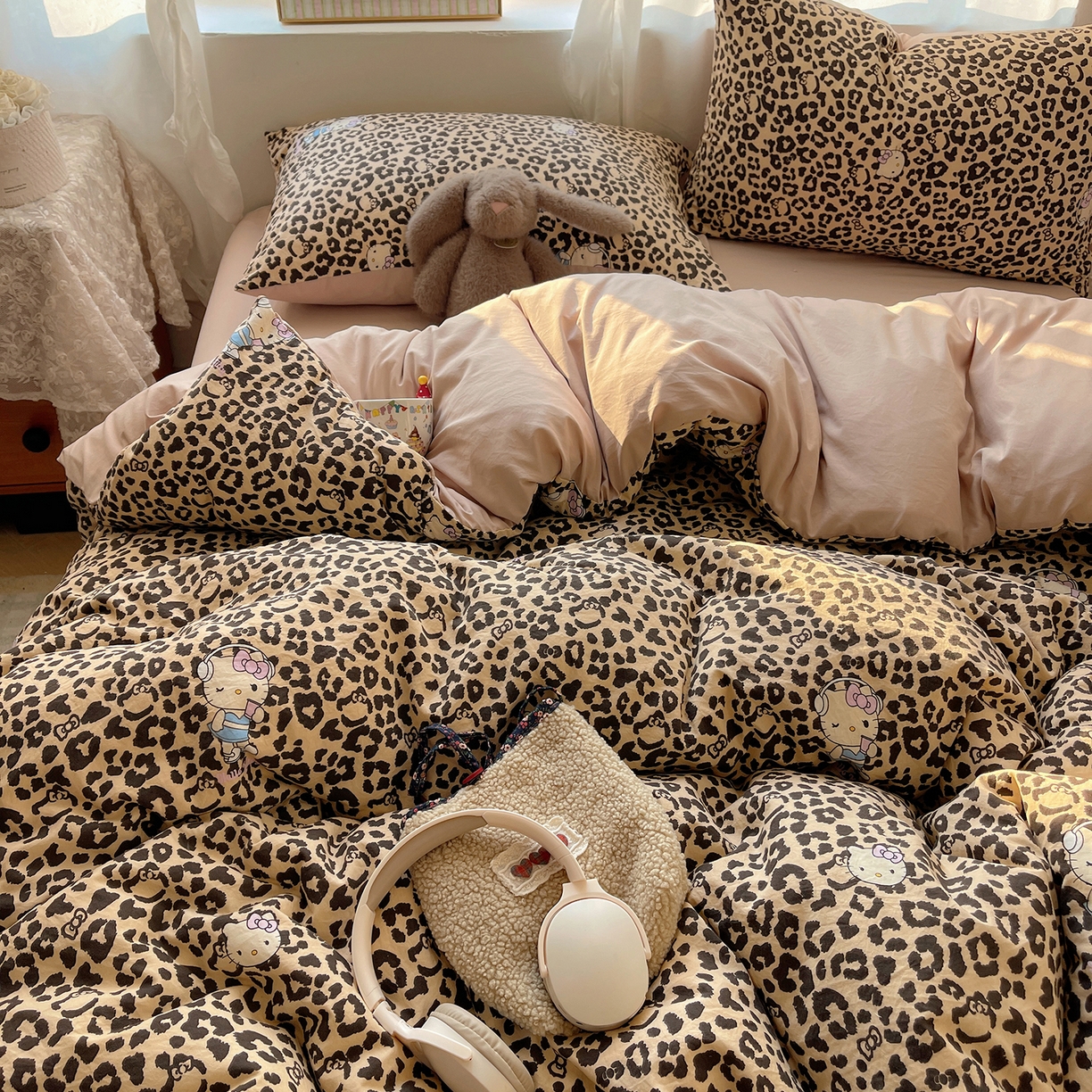 91家纺网 家纺一手货源 找家纺 沐芷 2026 【提供买家秀】古法水洗仿棉A类四件套床上用品三件套被套被罩床笠款---第一波 豹纹音乐