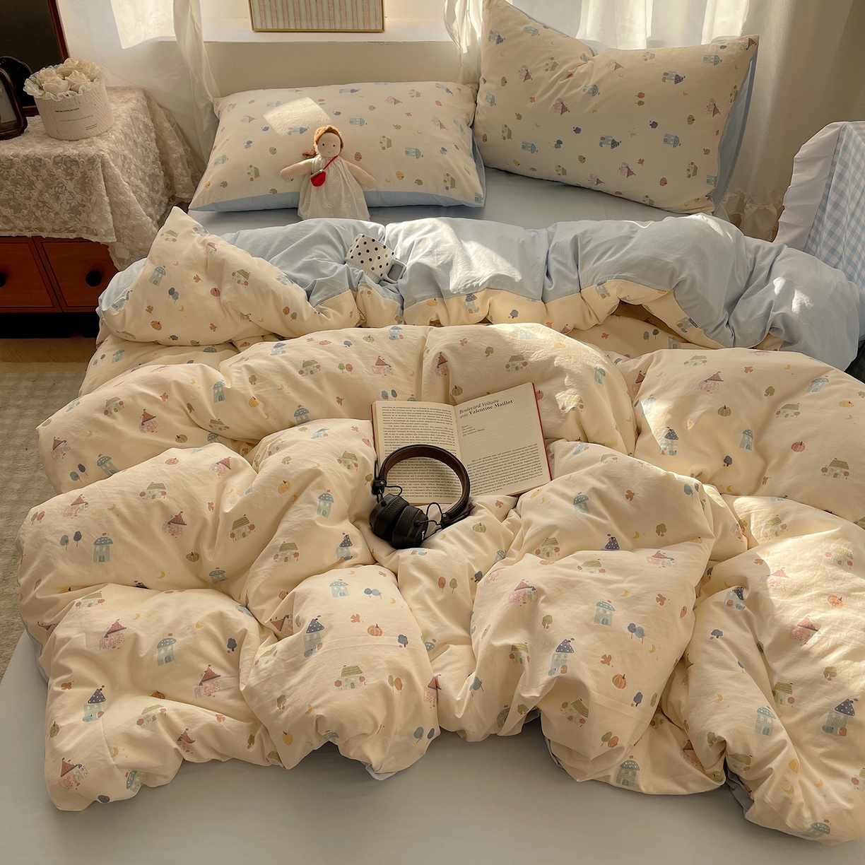 91家纺网 家纺一手货源 找家纺 沐芷 2026 【提供买家秀】古法水洗仿棉A类四件套床上用品三件套被套被罩床笠款---第一波 家园