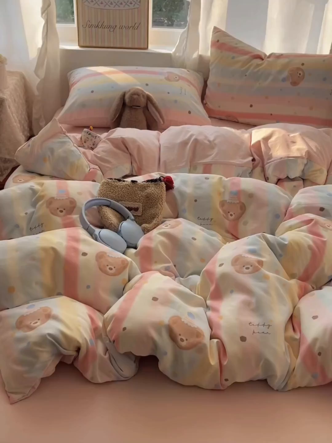 91家纺网 家纺一手货源 找家纺 沐芷 2026 【提供买家秀】古法水洗仿棉A类四件套床上用品三件套被套被罩床笠款---第一波 暖意小熊