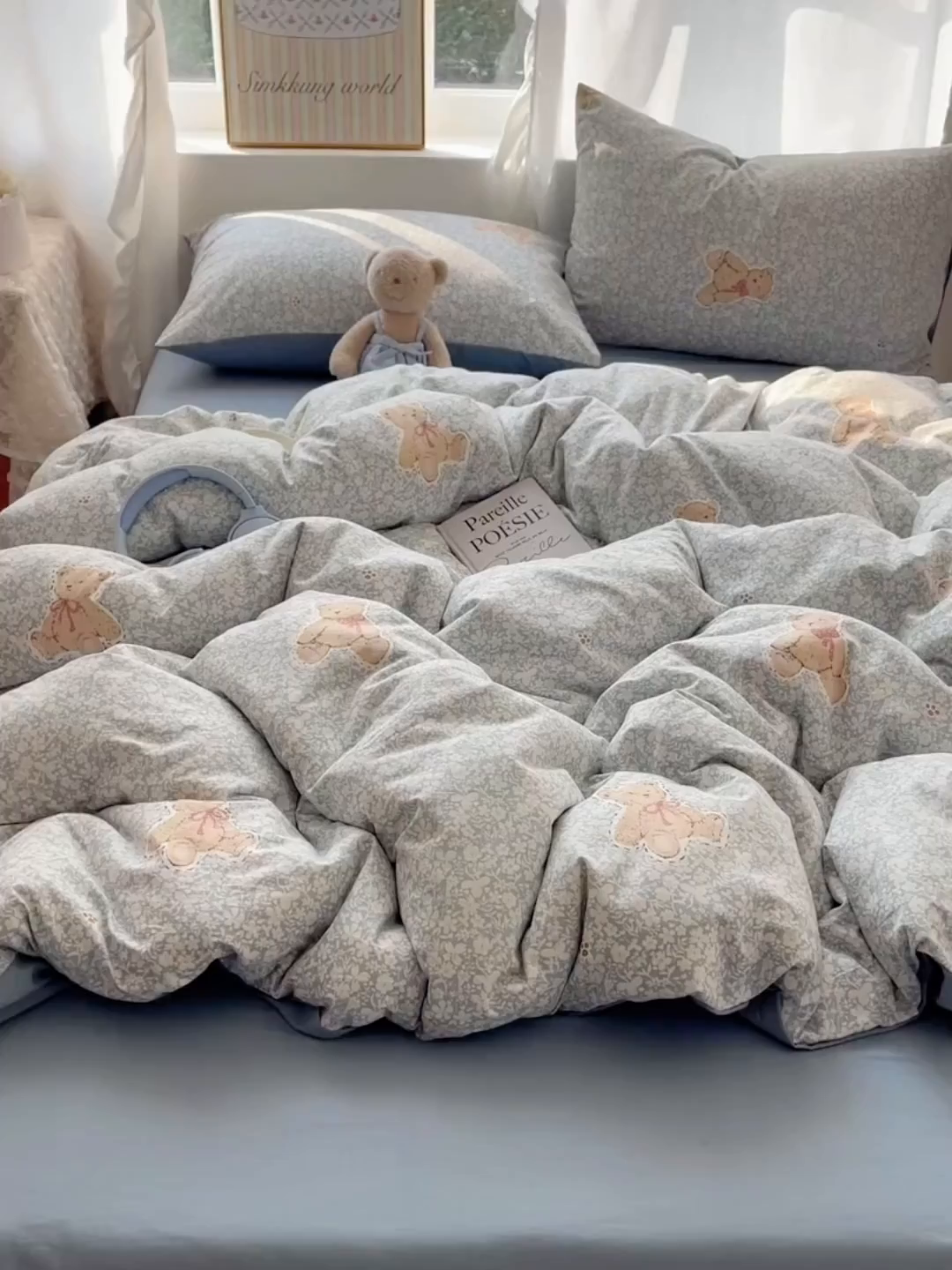 91家纺网 家纺一手货源 找家纺 沐芷 2026 【提供买家秀】古法水洗仿棉A类四件套床上用品三件套被套被罩床笠款---第一波 毛绒熊仔