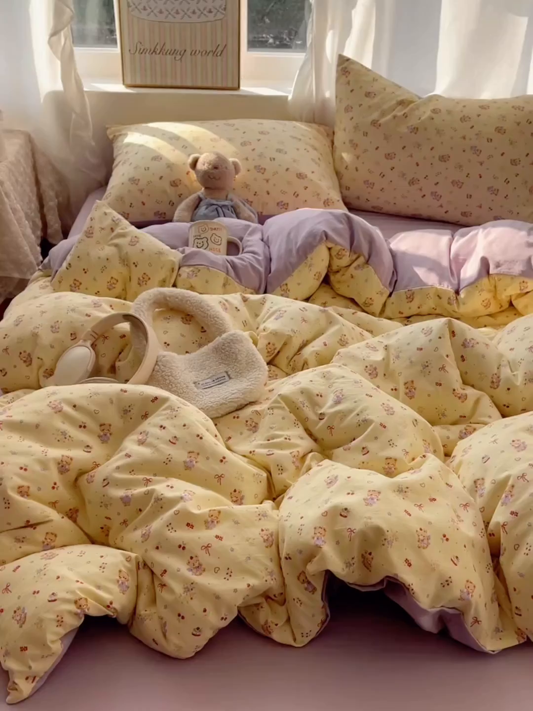 91家纺网 家纺一手货源 找家纺 沐芷 2026 【提供买家秀】古法水洗仿棉A类四件套床上用品三件套被套被罩床笠款---第一波 甜心紫熊