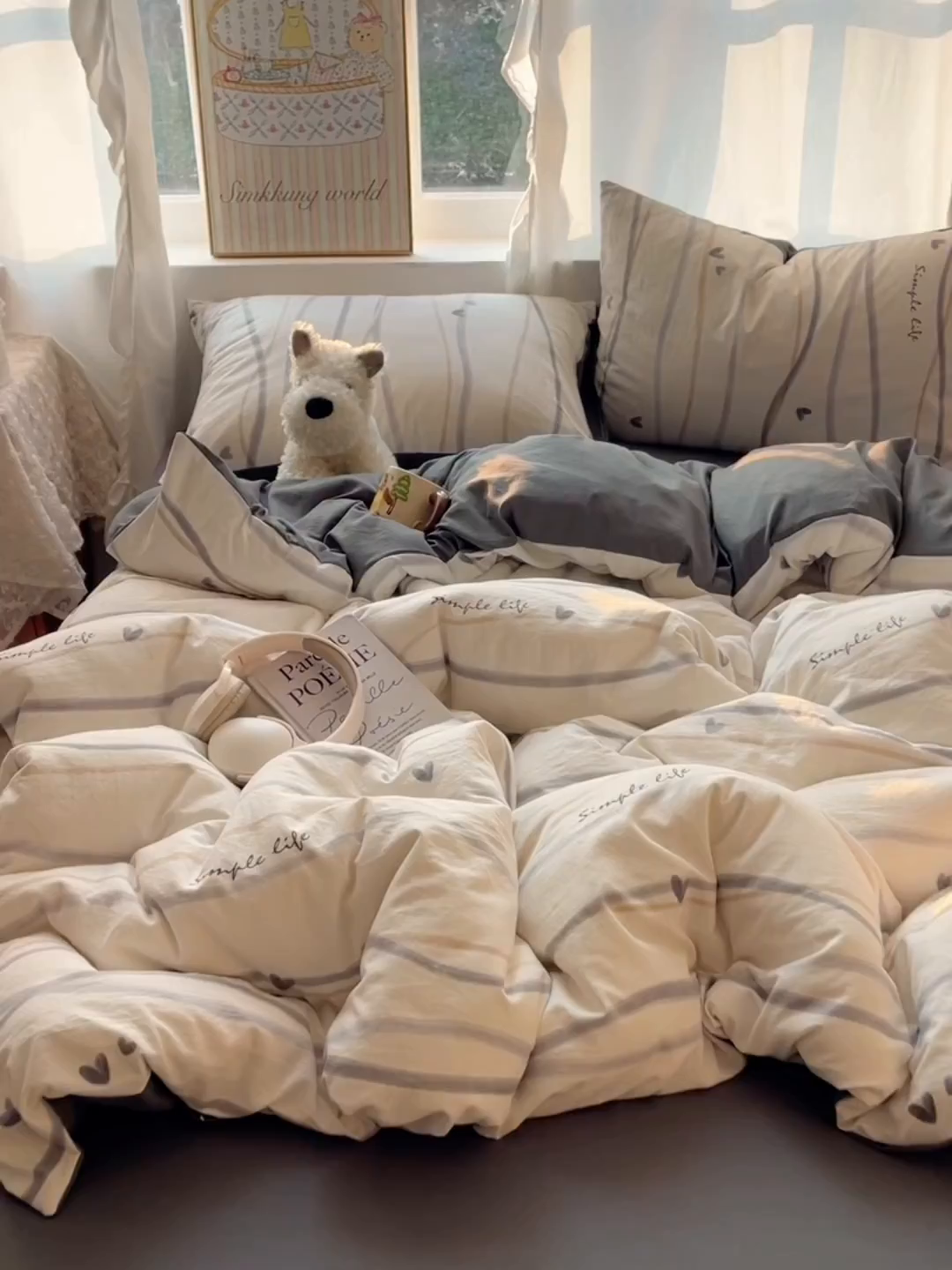 91家纺网 家纺一手货源 找家纺 沐芷 2026 【提供买家秀】古法水洗仿棉A类四件套床上用品三件套被套被罩床笠款---第一波 灰度情书