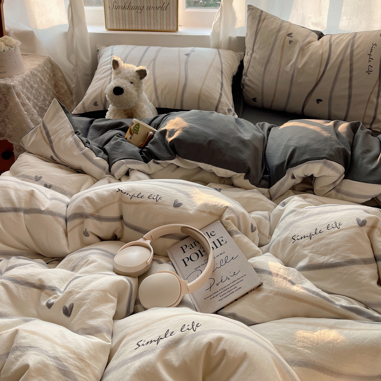 91家纺网 家纺一手货源 找家纺 沐芷 2026 【提供买家秀】古法水洗仿棉A类四件套床上用品三件套被套被罩床笠款---第一波 灰度情书