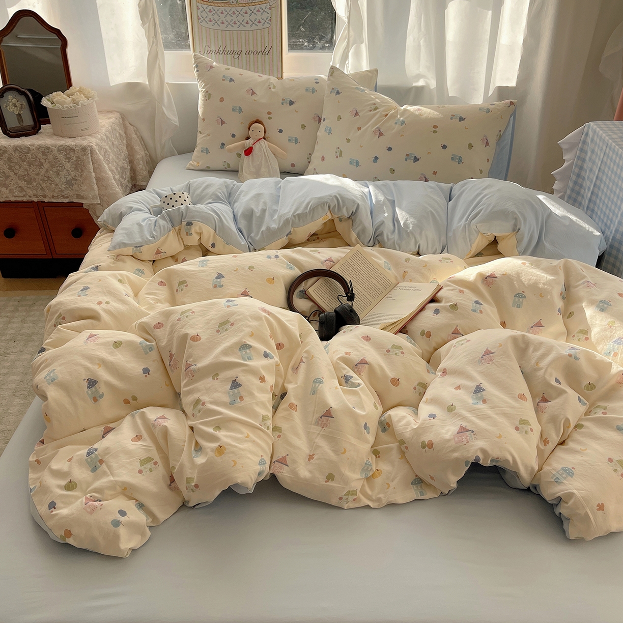 91家纺网 家纺一手货源 找家纺 沐芷 2026 【提供买家秀】古法水洗仿棉A类四件套床上用品三件套被套被罩床笠款---第一波 家园