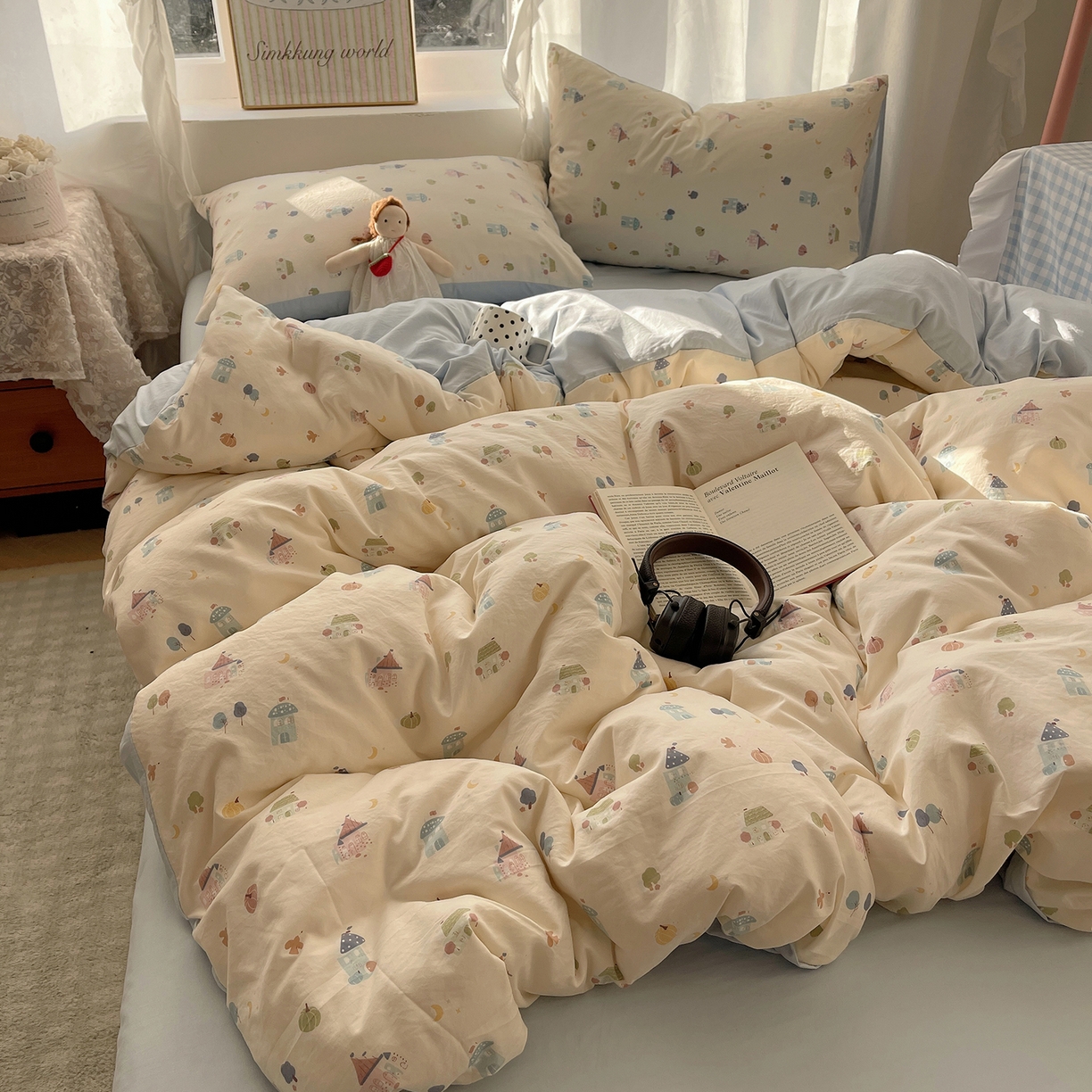 91家纺网 家纺一手货源 找家纺 沐芷 2026 【提供买家秀】古法水洗仿棉A类四件套床上用品三件套被套被罩床笠款---第一波 家园