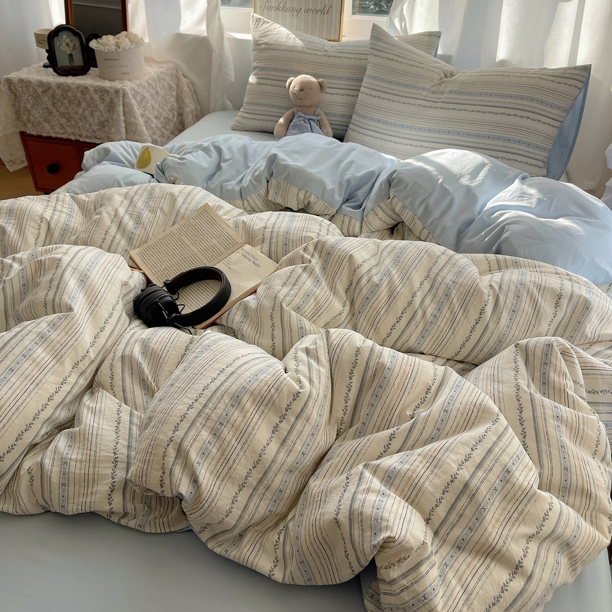 91家纺网 家纺一手货源 找家纺 沐芷 2026 【提供买家秀】古法水洗仿棉A类四件套床上用品三件套被套被罩床笠款---第一波 蓝调序曲