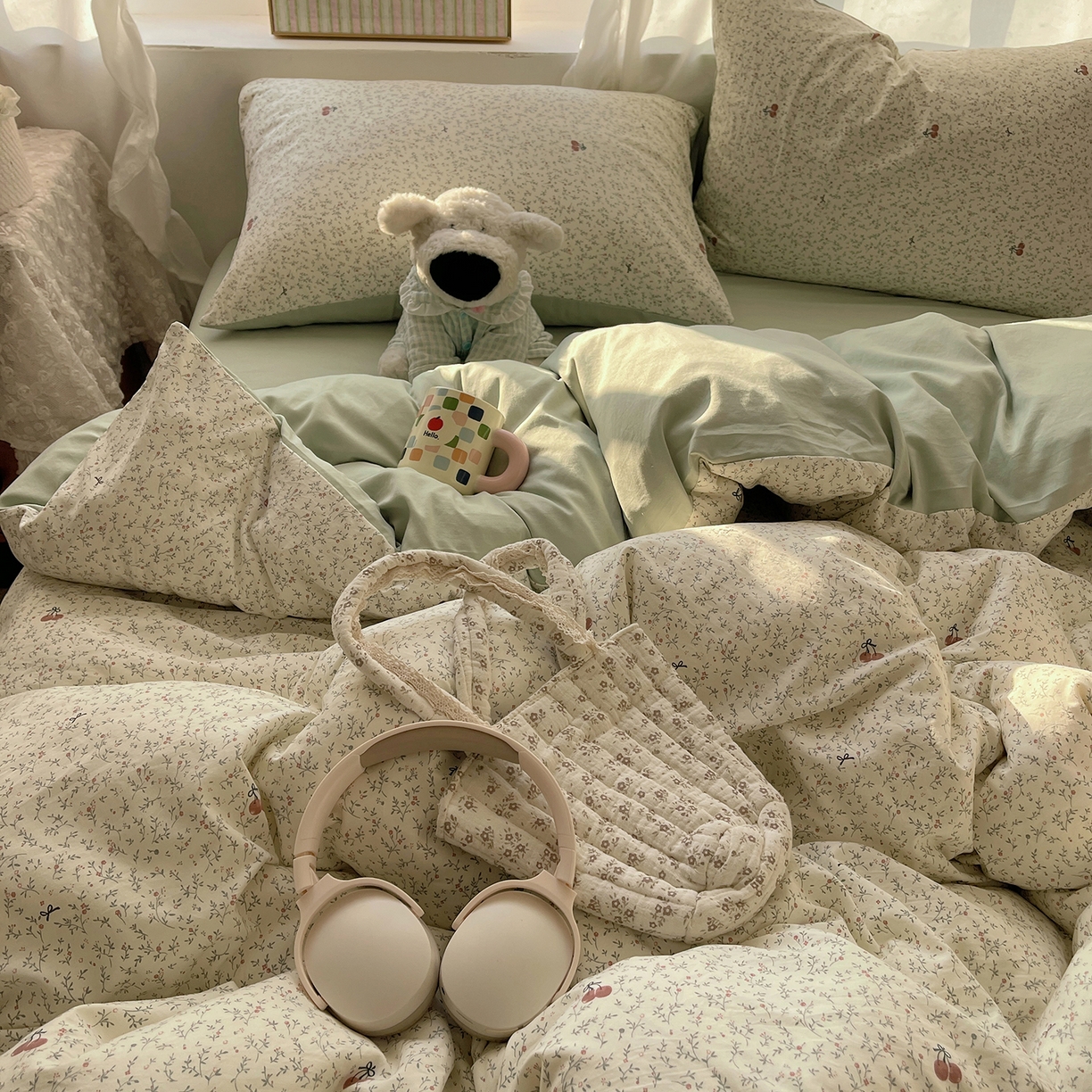 91家纺网 家纺一手货源 找家纺 沐芷 2026 【提供买家秀】古法水洗仿棉A类四件套床上用品三件套被套被罩床笠款---第一波 樱桃物语