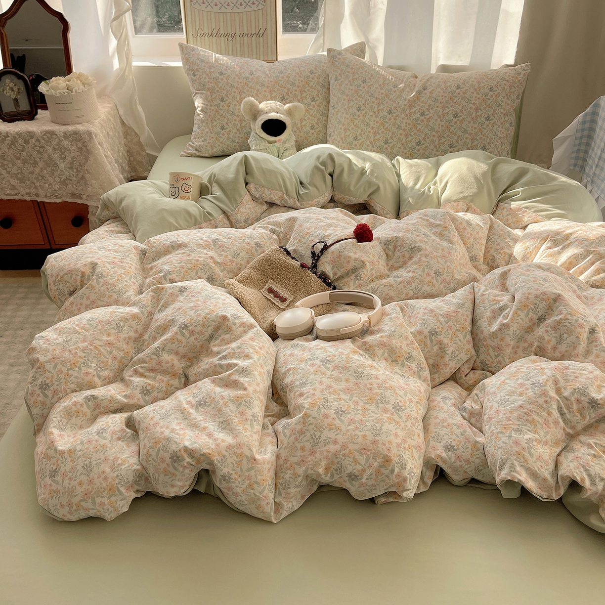 91家纺网 家纺一手货源 找家纺 沐芷 2026 【提供买家秀】古法水洗仿棉A类四件套床上用品三件套被套被罩床笠款---第一波 花屿庄园