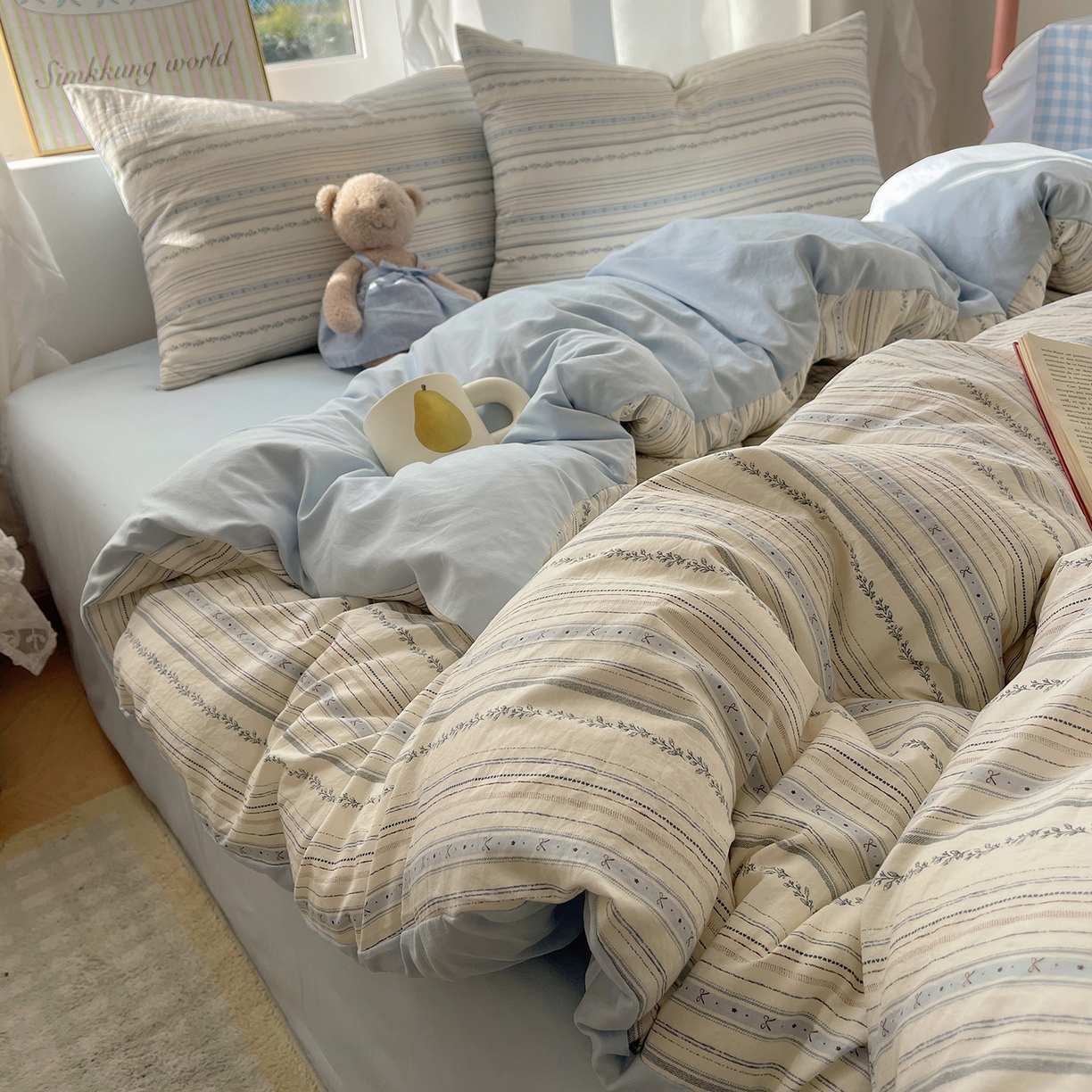 91家纺网 家纺一手货源 找家纺 沐芷 2026 【提供买家秀】古法水洗仿棉A类四件套床上用品三件套被套被罩床笠款---第一波 蓝调序曲