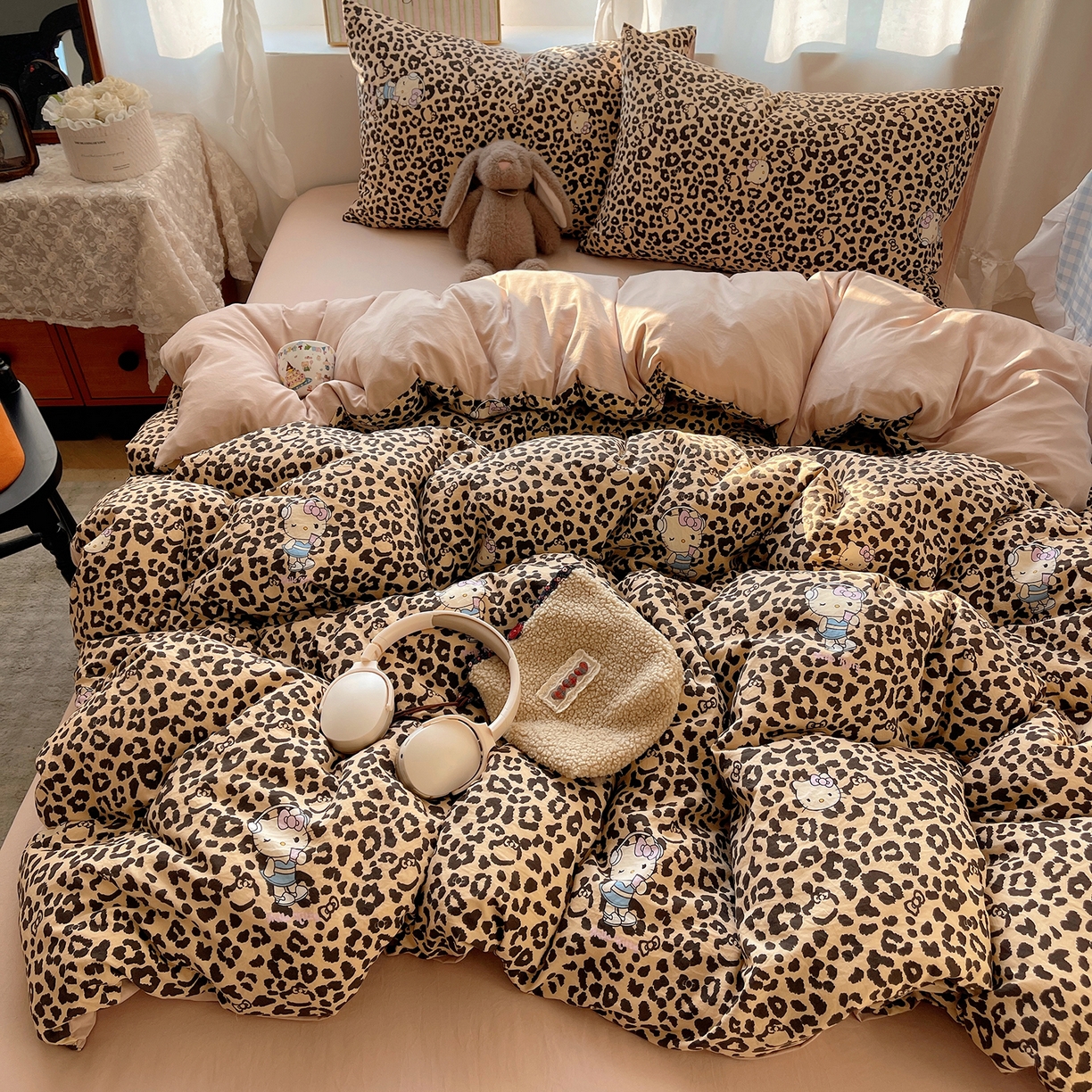 91家纺网 家纺一手货源 找家纺 沐芷 2026 【提供买家秀】古法水洗仿棉A类四件套床上用品三件套被套被罩床笠款---第一波 豹纹音乐