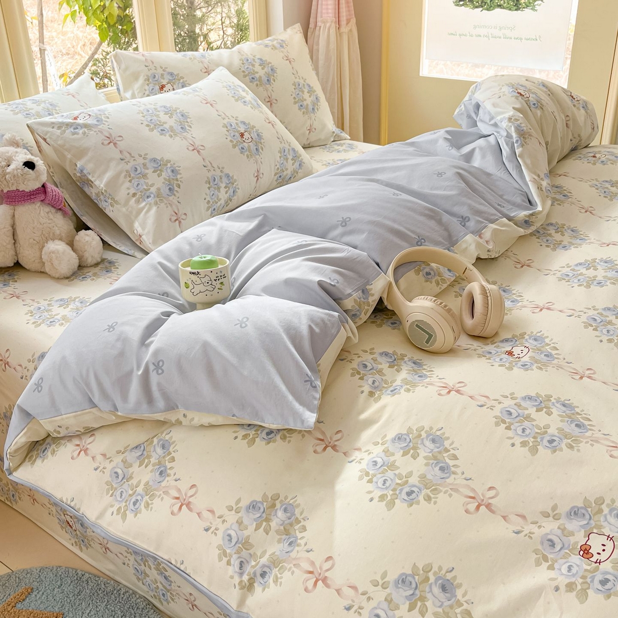 91家纺网 家纺一手货源 找家纺 寻米 2026春夏新款全棉13070印花四件套单品系列场景二-四件套 花园凯蒂