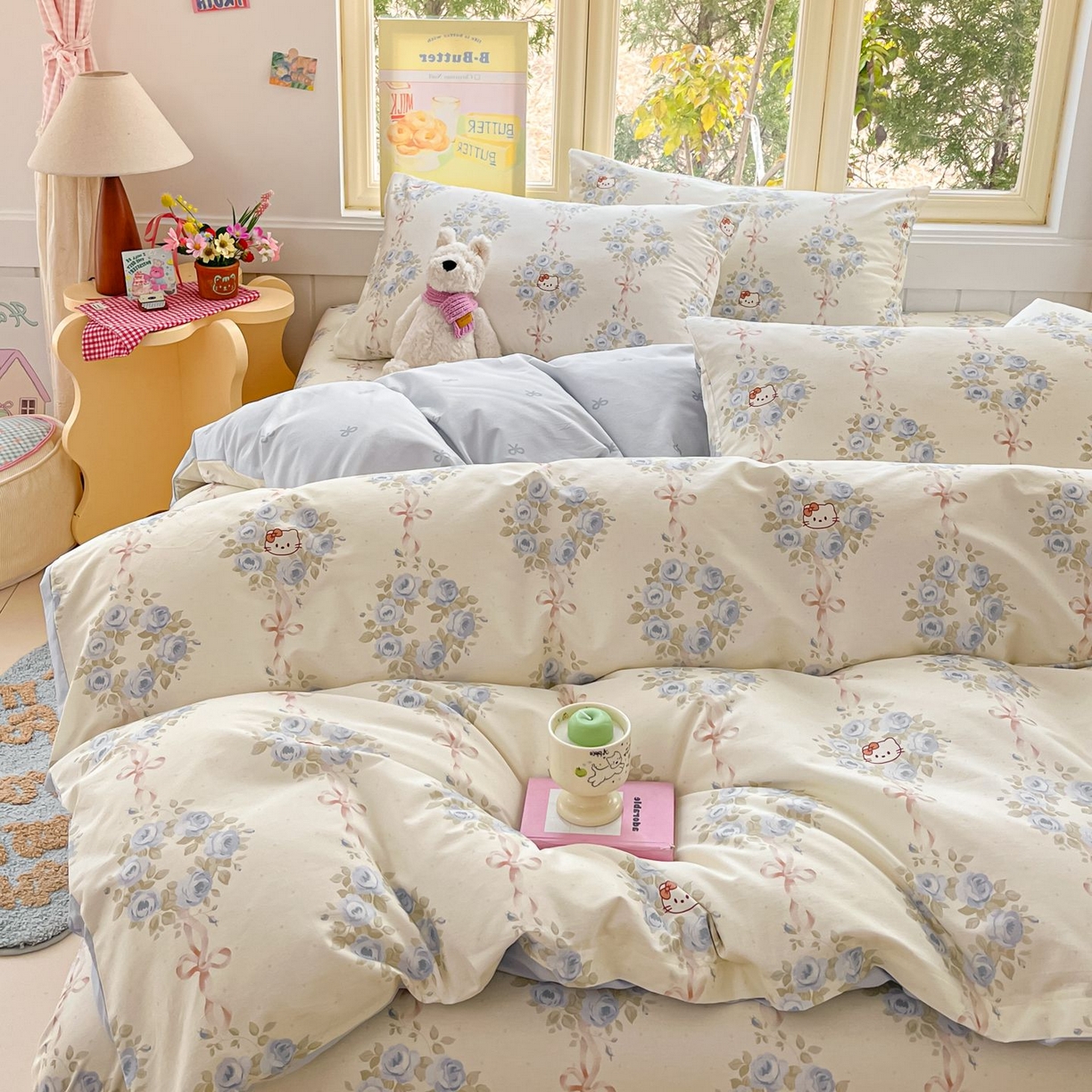 91家纺网 家纺一手货源 找家纺 寻米 2026春夏新款全棉13070印花四件套单品系列场景二-四件套 花园凯蒂