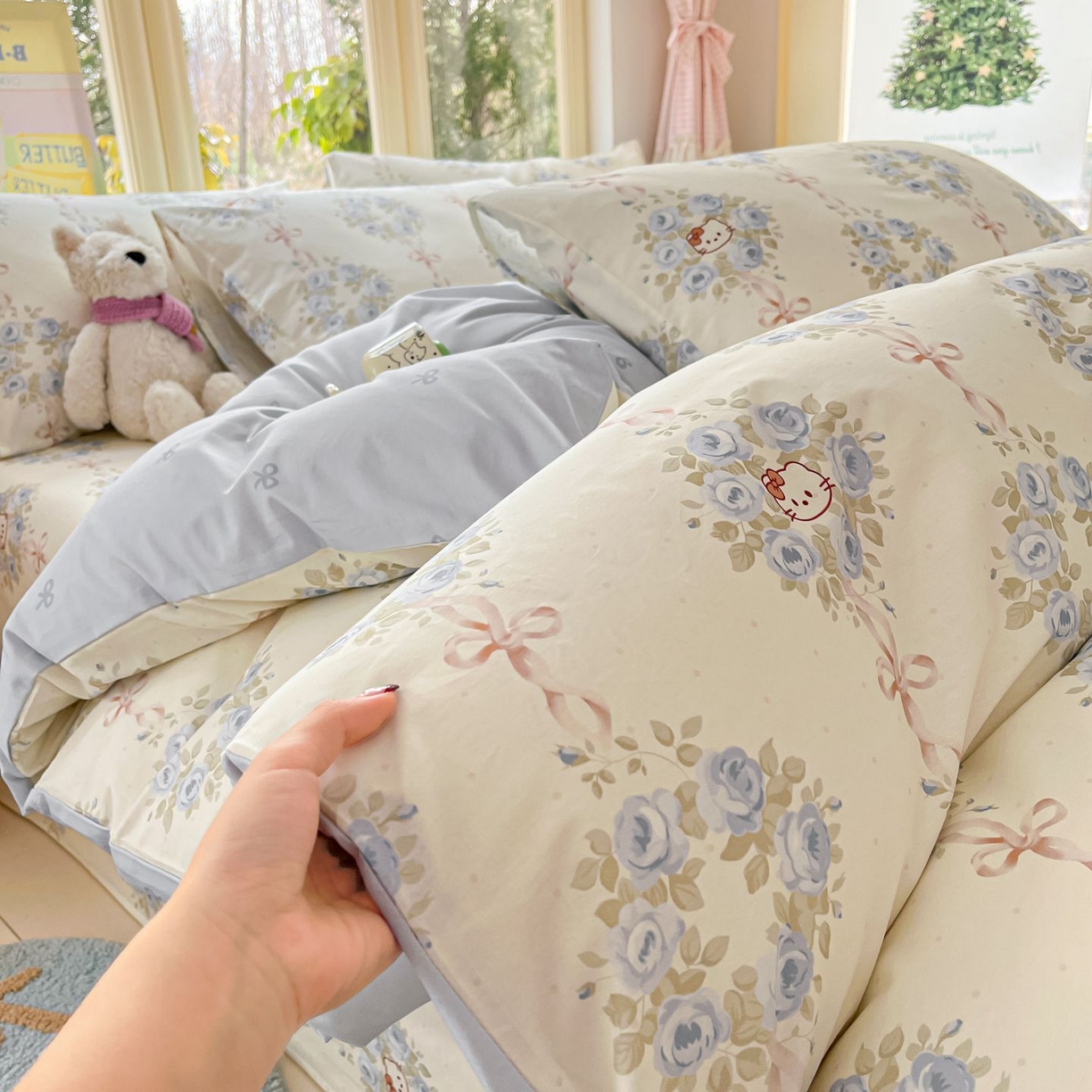 91家纺网 家纺一手货源 找家纺 寻米 2026春夏新款全棉13070印花四件套单品系列场景二-四件套 花园凯蒂