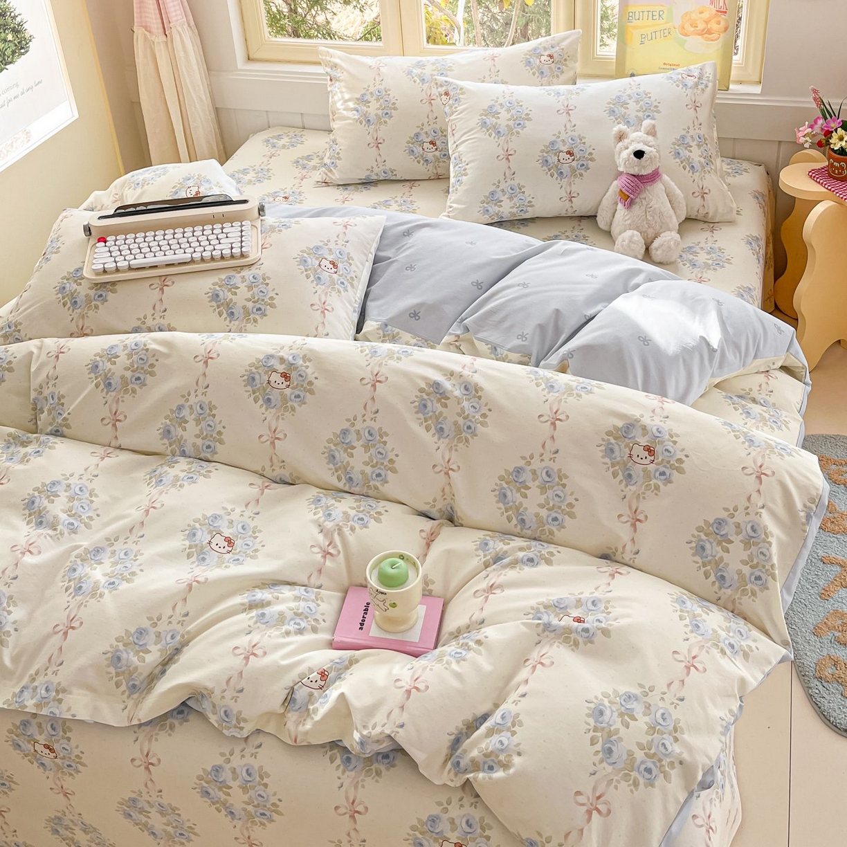 91家纺网 家纺一手货源 找家纺 寻米 2026春夏新款全棉13070印花四件套单品系列场景二-四件套 花园凯蒂