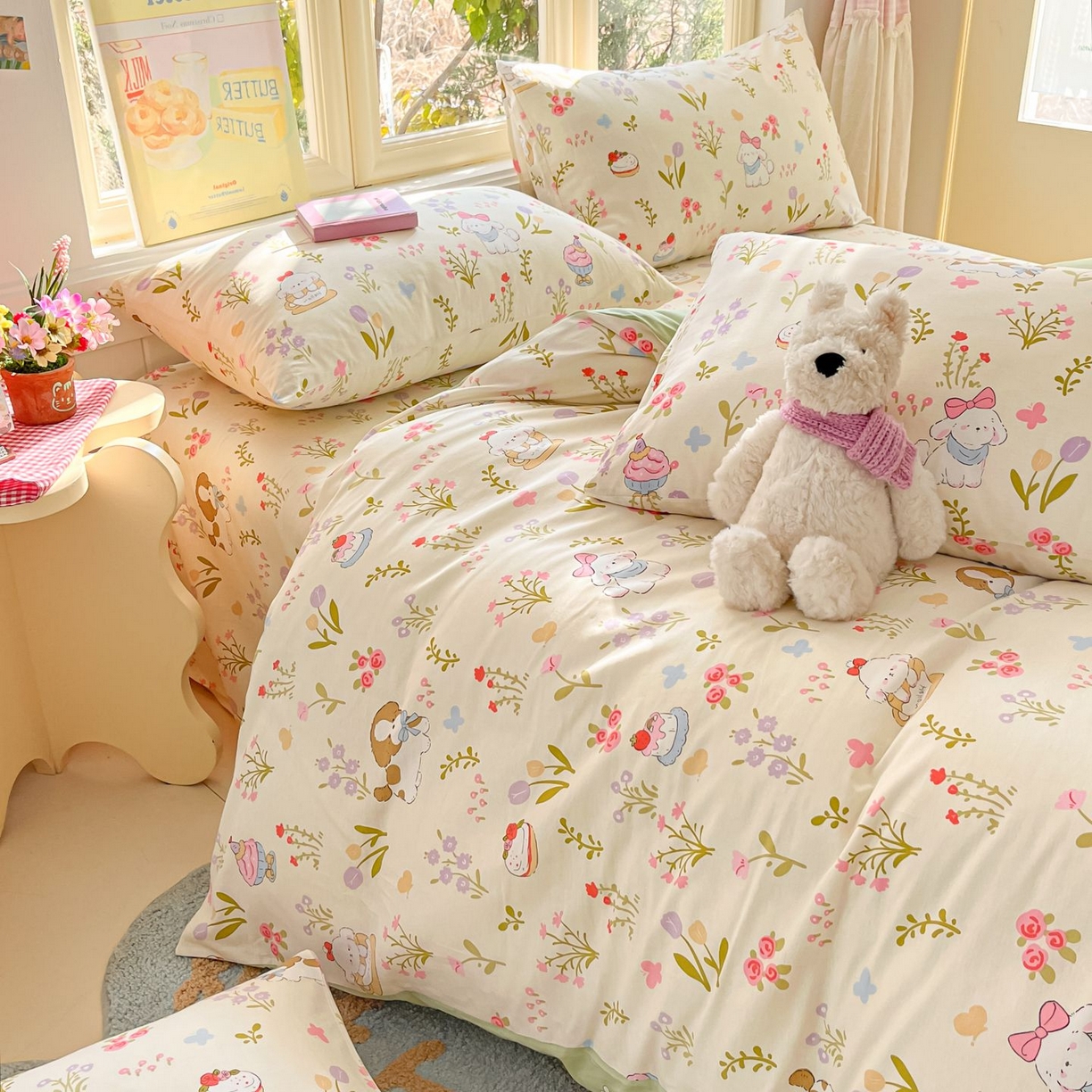 91家纺网 家纺一手货源 找家纺 寻米 2026春夏新款全棉13070印花四件套单品系列场景二-四件套 花园小狗