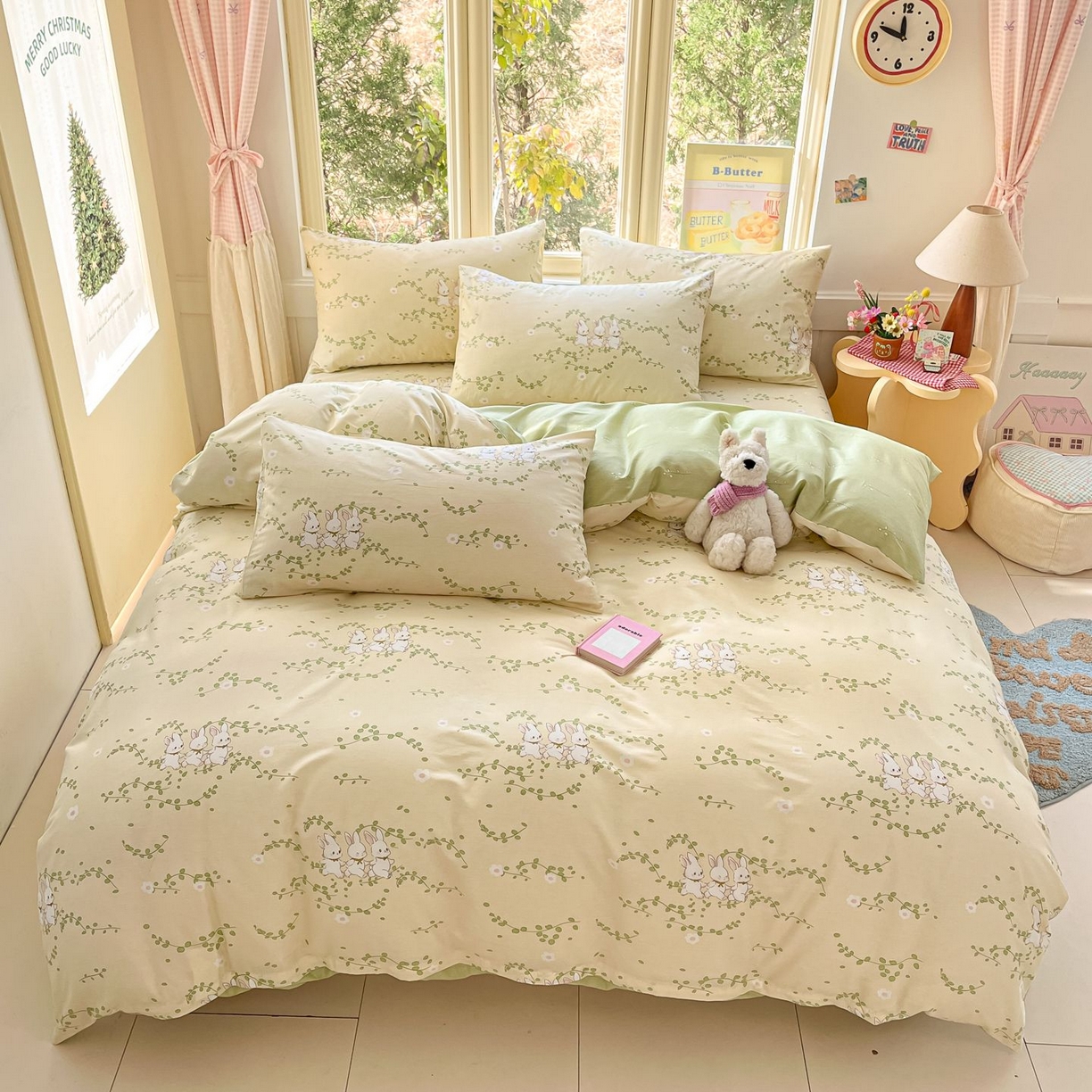 寻米 2026春夏新款全棉13070印花四件套单品系列场景二-四件套 花园小兔