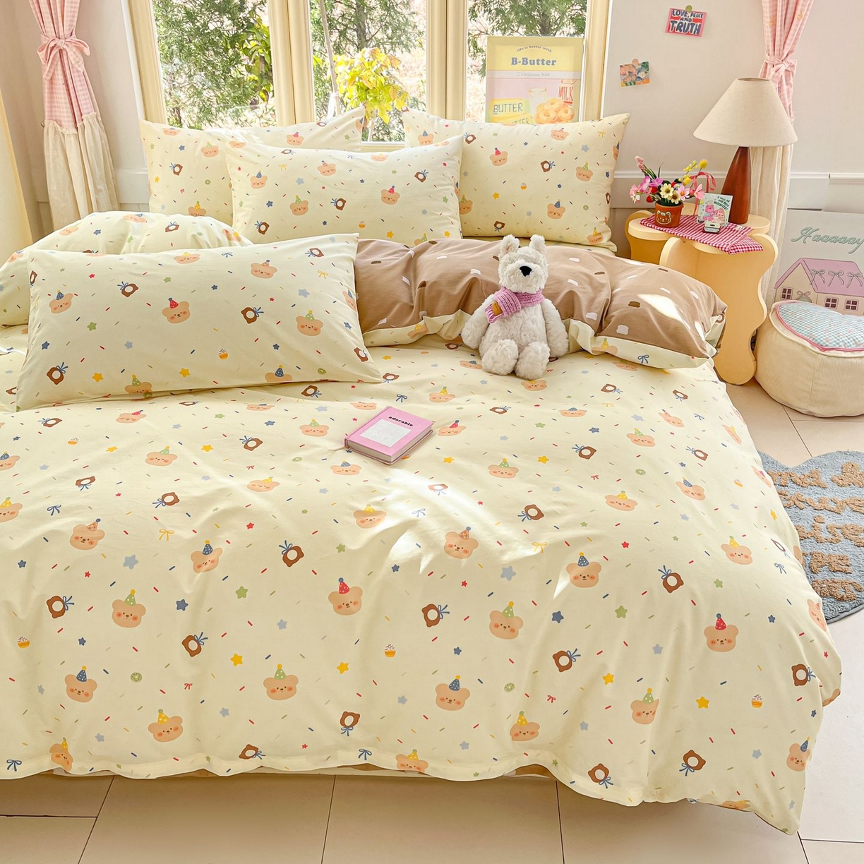 91家纺网 家纺一手货源 找家纺 寻米 2026春夏新款全棉13070印花四件套单品系列场景二-四件套 黄油小熊