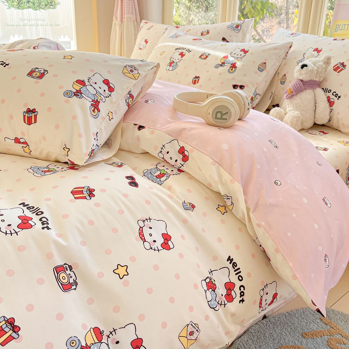 91家纺网 家纺一手货源 找家纺 寻米 2026春夏新款全棉13070印花四件套单品系列场景二-四件套 快乐小喵