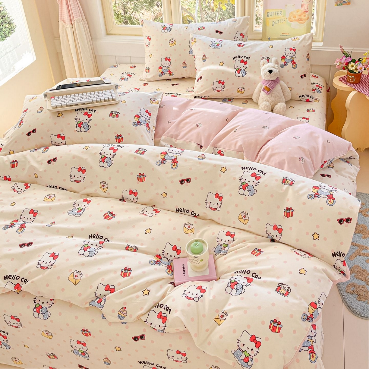 91家纺网 家纺一手货源 找家纺 寻米 2026春夏新款全棉13070印花四件套单品系列场景二-四件套 快乐小喵