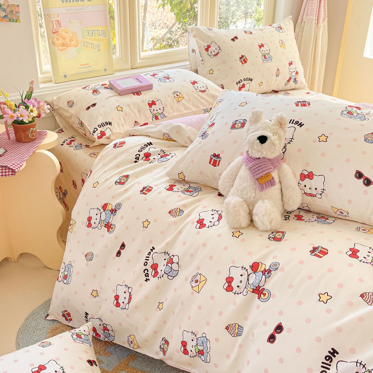 91家纺网 家纺一手货源 找家纺 寻米 2026春夏新款全棉13070印花四件套单品系列场景二-四件套 快乐小喵