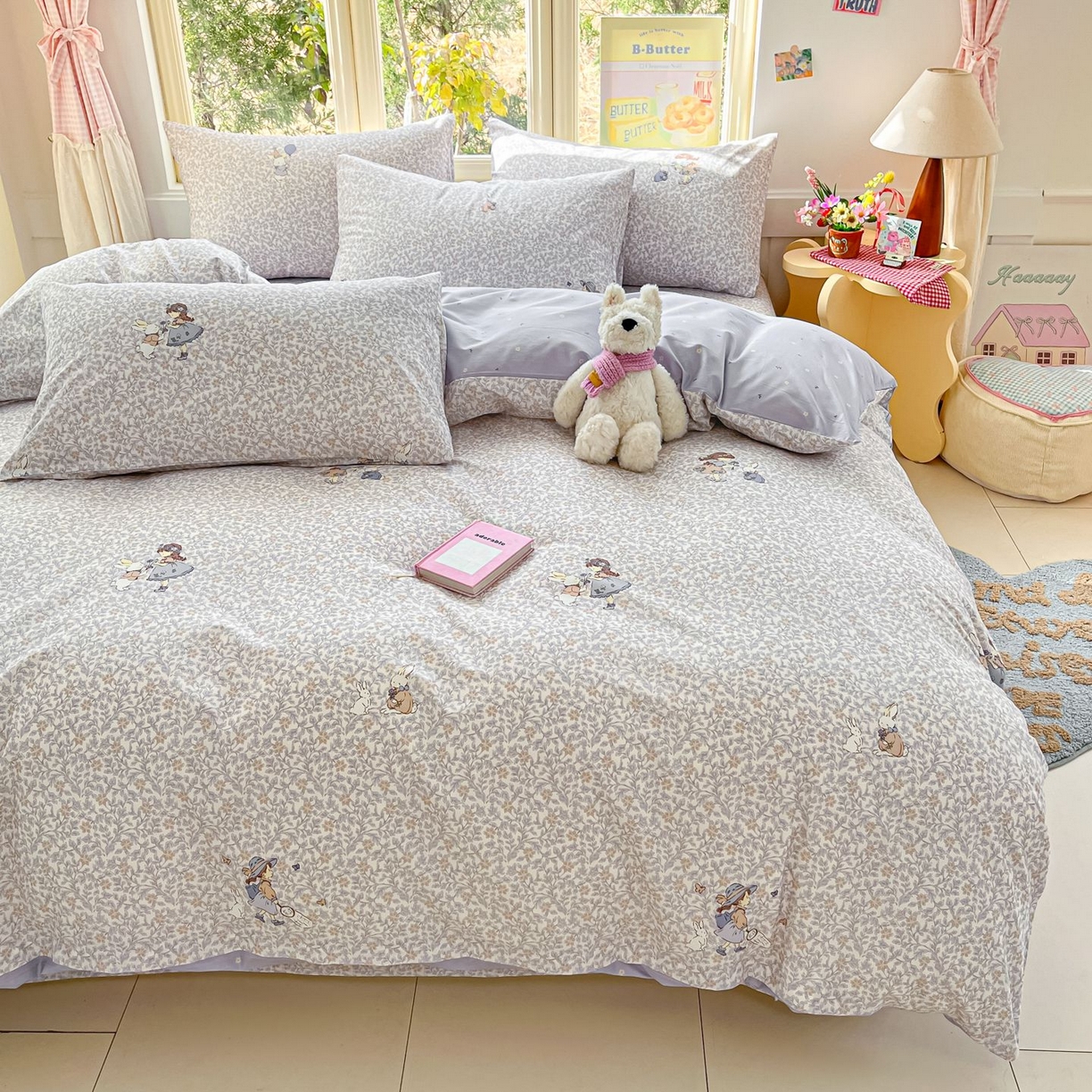 91家纺网 家纺一手货源 找家纺 寻米 2026春夏新款全棉13070印花四件套单品系列场景二-四件套 萌兔花园