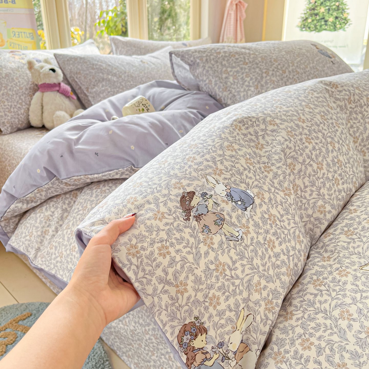 91家纺网 家纺一手货源 找家纺 寻米 2026春夏新款全棉13070印花四件套单品系列场景二-四件套 萌兔花园