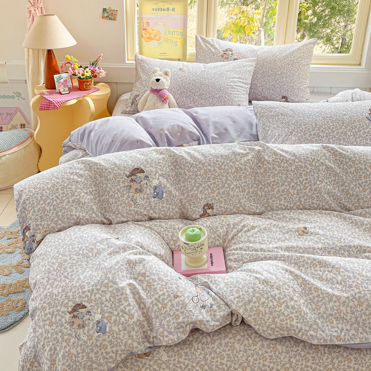 91家纺网 家纺一手货源 找家纺 寻米 2026春夏新款全棉13070印花四件套单品系列场景二-四件套 萌兔花园