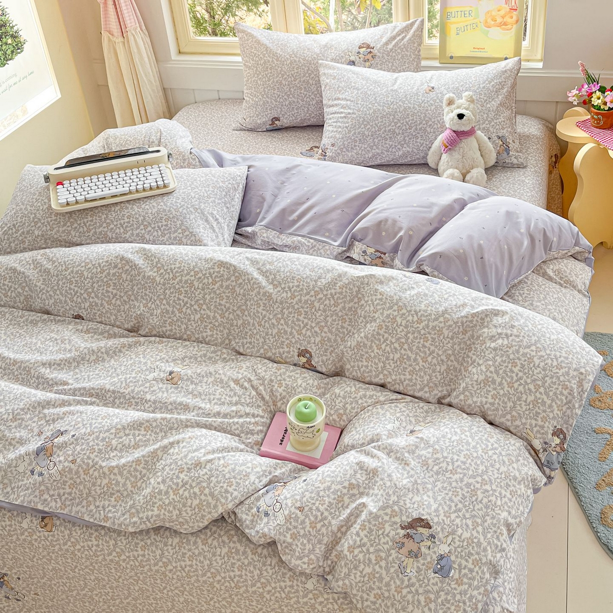 91家纺网 家纺一手货源 找家纺 寻米 2026春夏新款全棉13070印花四件套单品系列场景二-四件套 萌兔花园