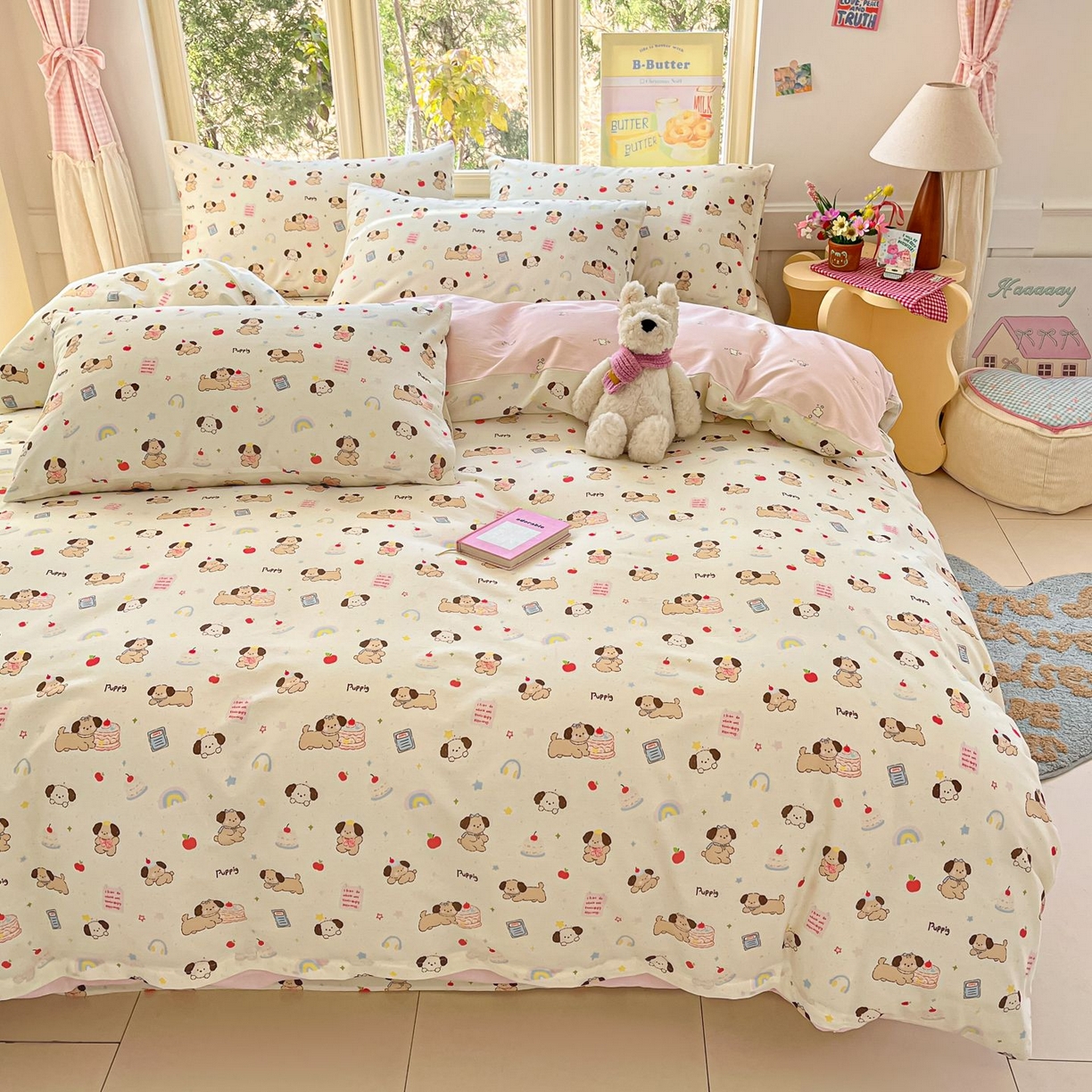 91家纺网 家纺一手货源 找家纺 寻米 2026春夏新款全棉13070印花四件套单品系列场景二-四件套 奶酪小狗