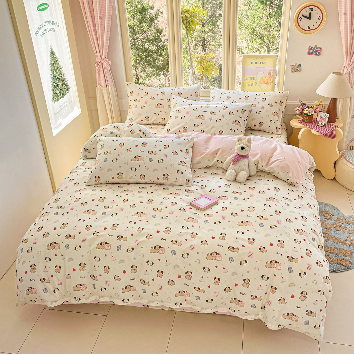 91家纺网 家纺一手货源 找家纺 寻米 2026春夏新款全棉13070印花四件套单品系列场景二-四件套 奶酪小狗