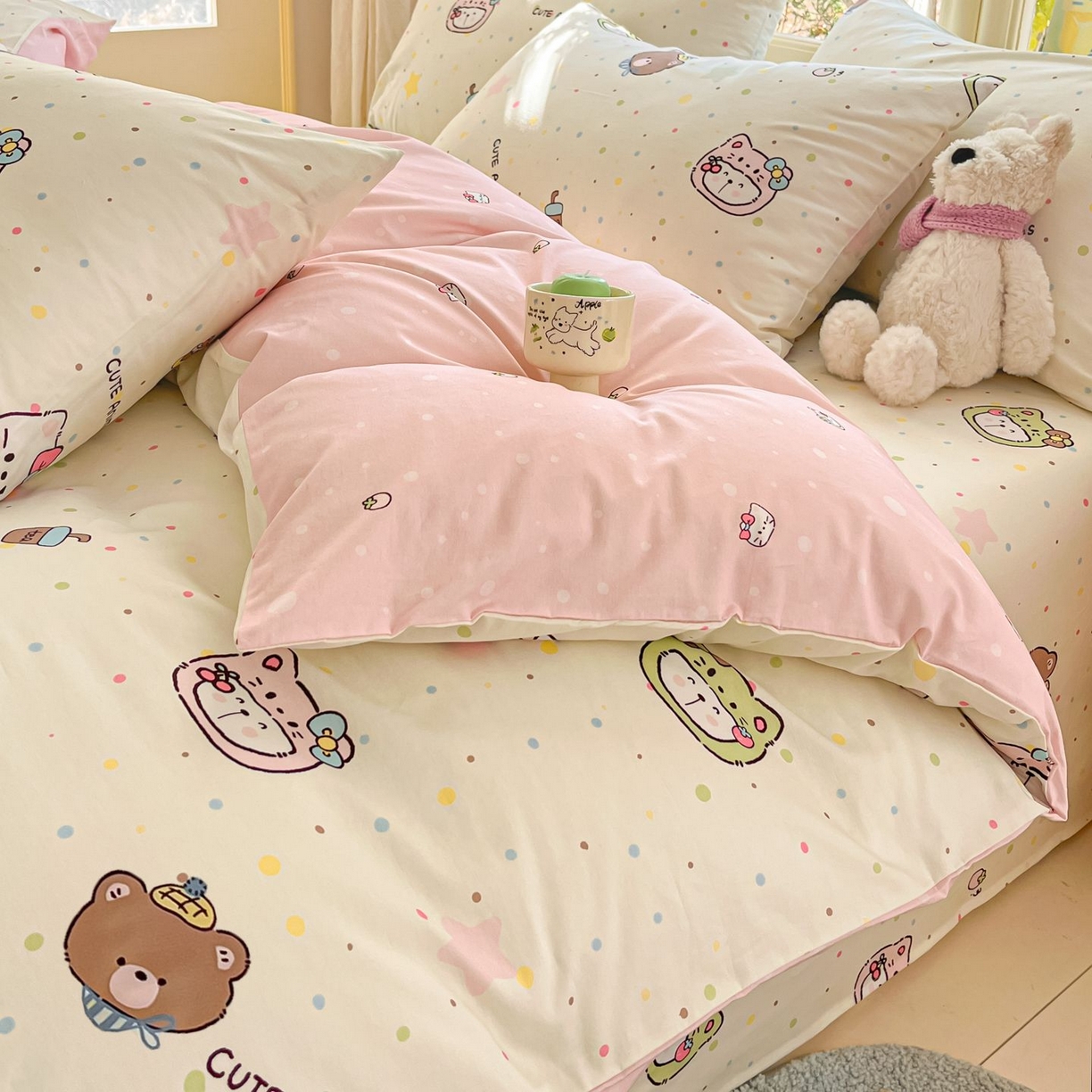 91家纺网 家纺一手货源 找家纺 寻米 2026春夏新款全棉13070印花四件套单品系列场景二-四件套 甜豆星球