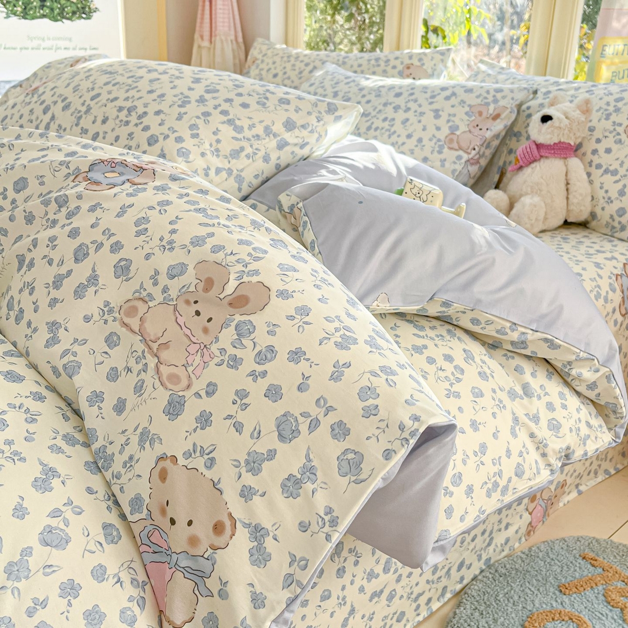 91家纺网 家纺一手货源 找家纺 寻米 2026春夏新款全棉13070印花四件套单品系列场景二-四件套 甜梦小熊