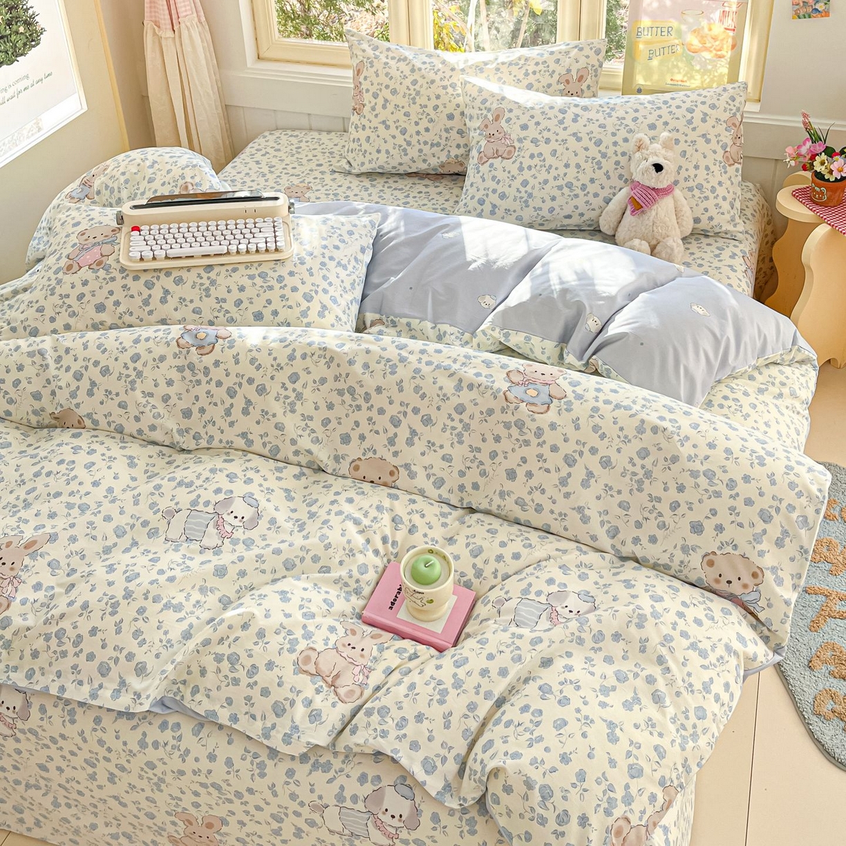 91家纺网 家纺一手货源 找家纺 寻米 2026春夏新款全棉13070印花四件套单品系列场景二-四件套 甜梦小熊