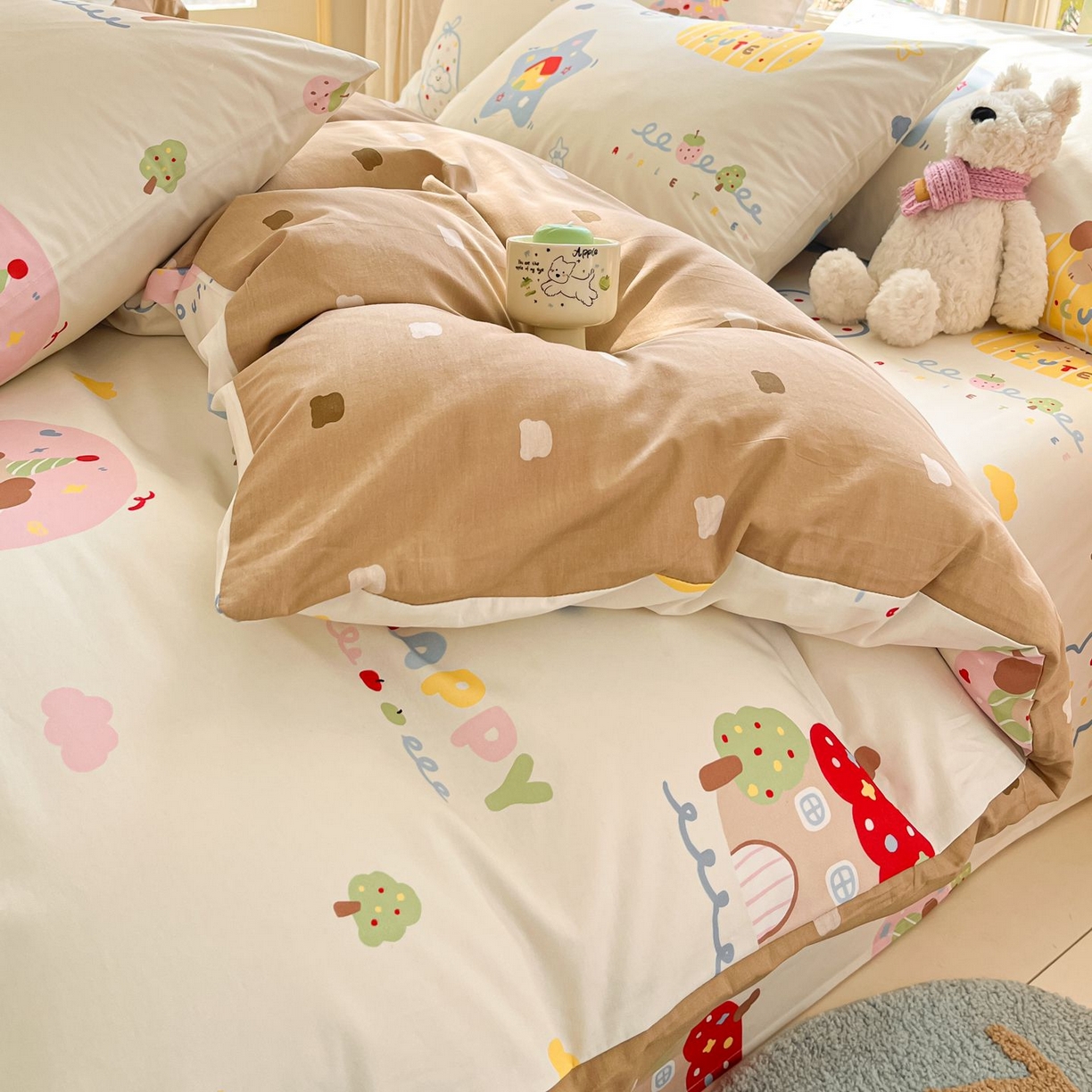 91家纺网 家纺一手货源 找家纺 寻米 2026春夏新款全棉13070印花四件套单品系列场景二-四件套 香草泡芙