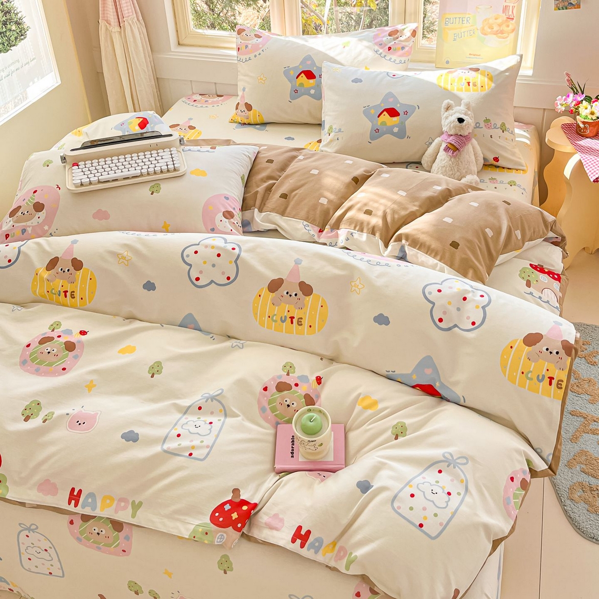 91家纺网 家纺一手货源 找家纺 寻米 2026春夏新款全棉13070印花四件套单品系列场景二-四件套 香草泡芙