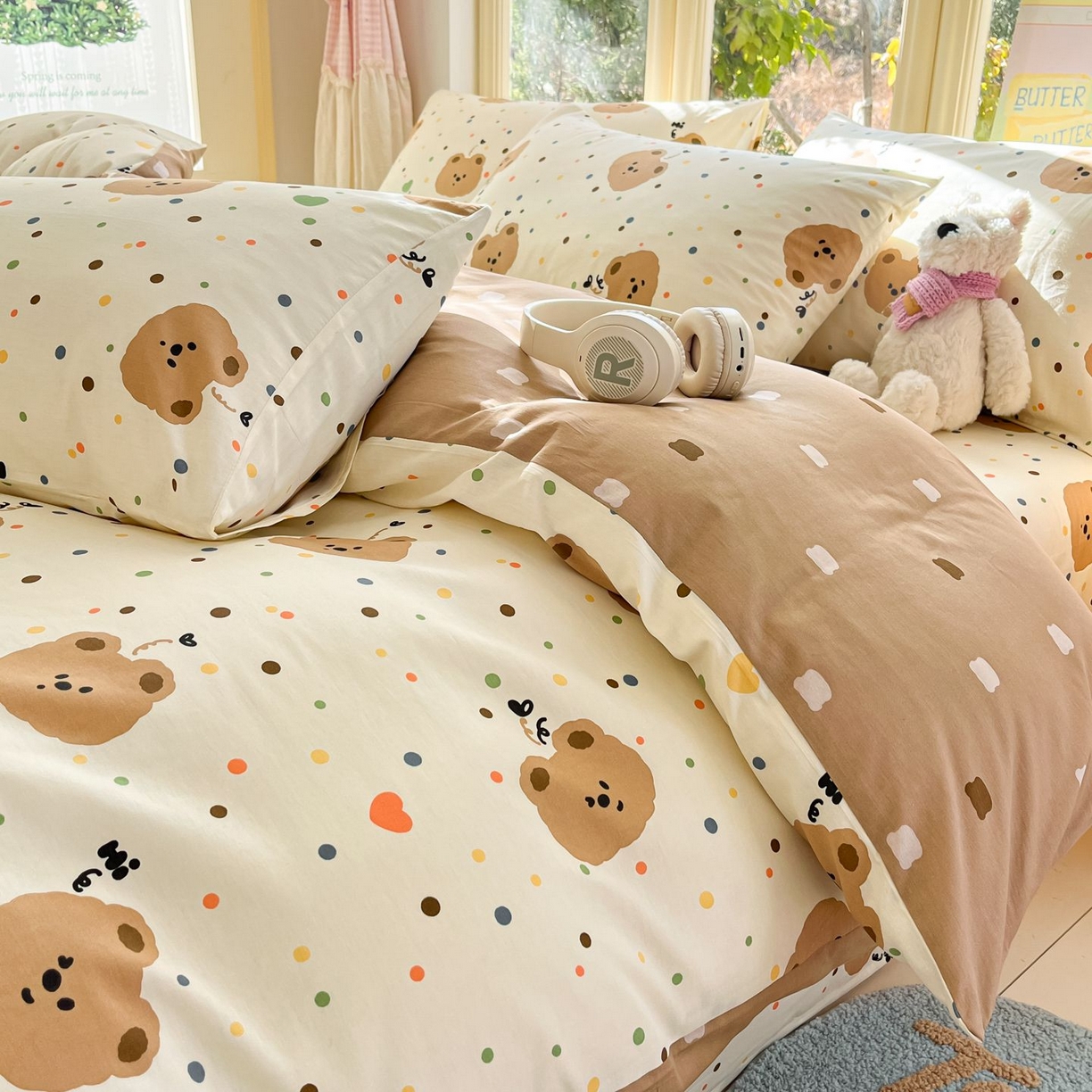 91家纺网 家纺一手货源 找家纺 寻米 2026春夏新款全棉13070印花四件套单品系列场景二-四件套 小熊软糖