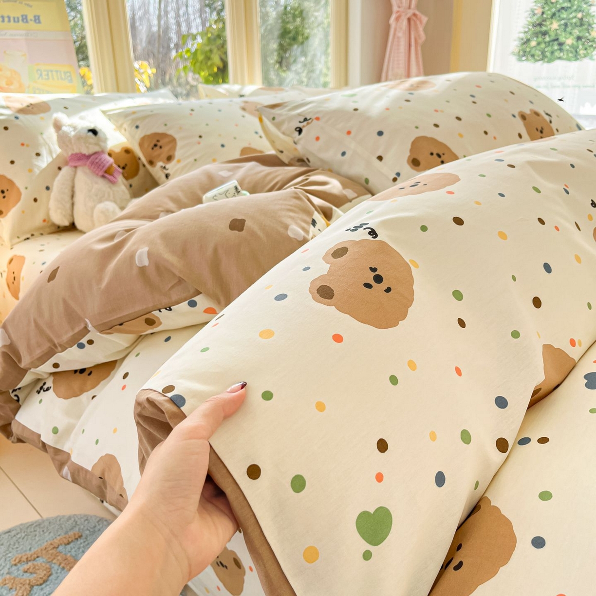 91家纺网 家纺一手货源 找家纺 寻米 2026春夏新款全棉13070印花四件套单品系列场景二-四件套 小熊软糖