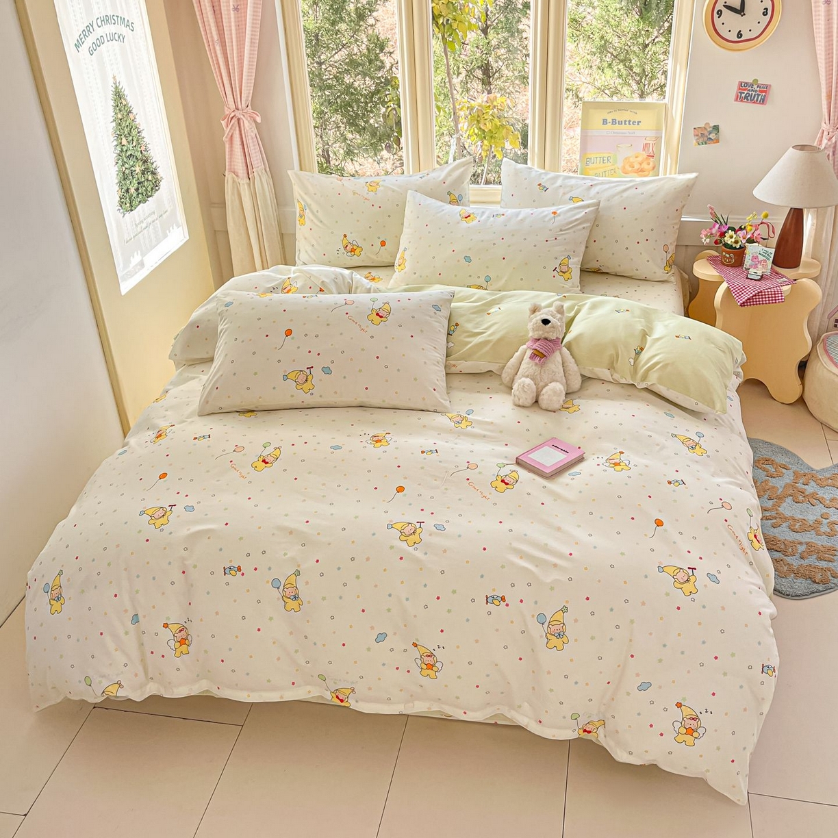 91家纺网 家纺一手货源 找家纺 寻米 2026春夏新款全棉13070印花四件套单品系列场景二-四件套 星星小熊