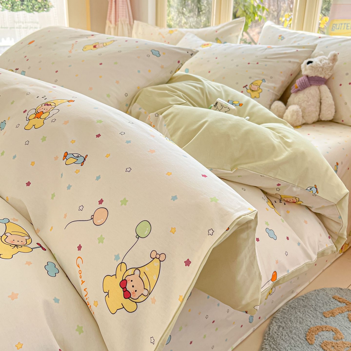 91家纺网 家纺一手货源 找家纺 寻米 2026春夏新款全棉13070印花四件套单品系列场景二-四件套 星星小熊