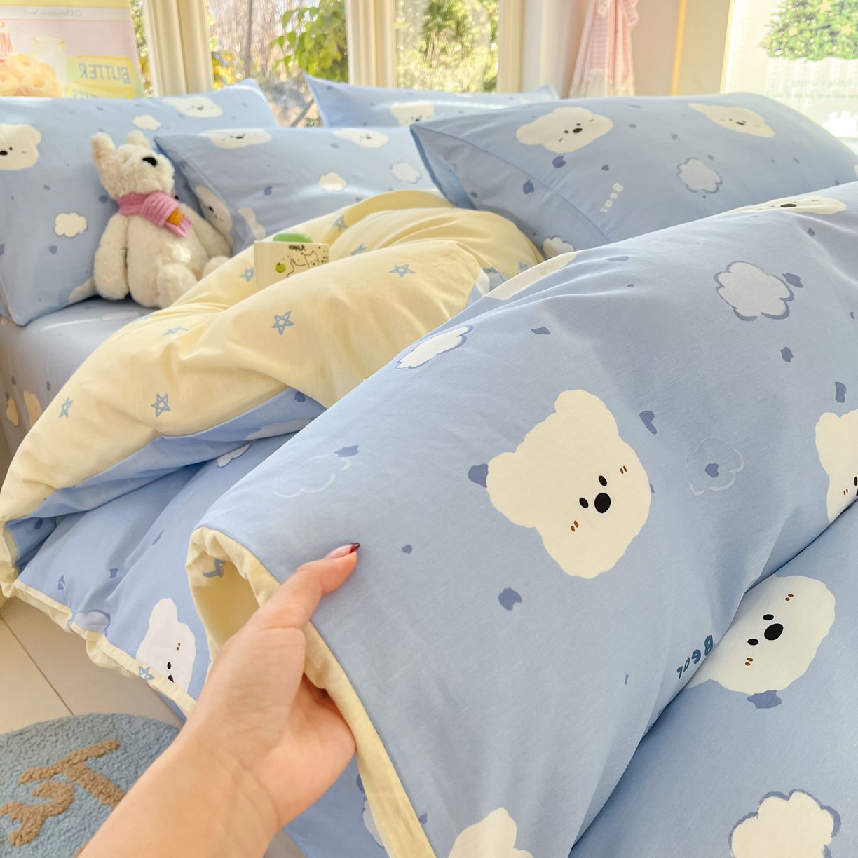 91家纺网 家纺一手货源 找家纺 寻米 2026春夏新款全棉13070印花四件套单品系列场景二-四件套 云朵小熊
