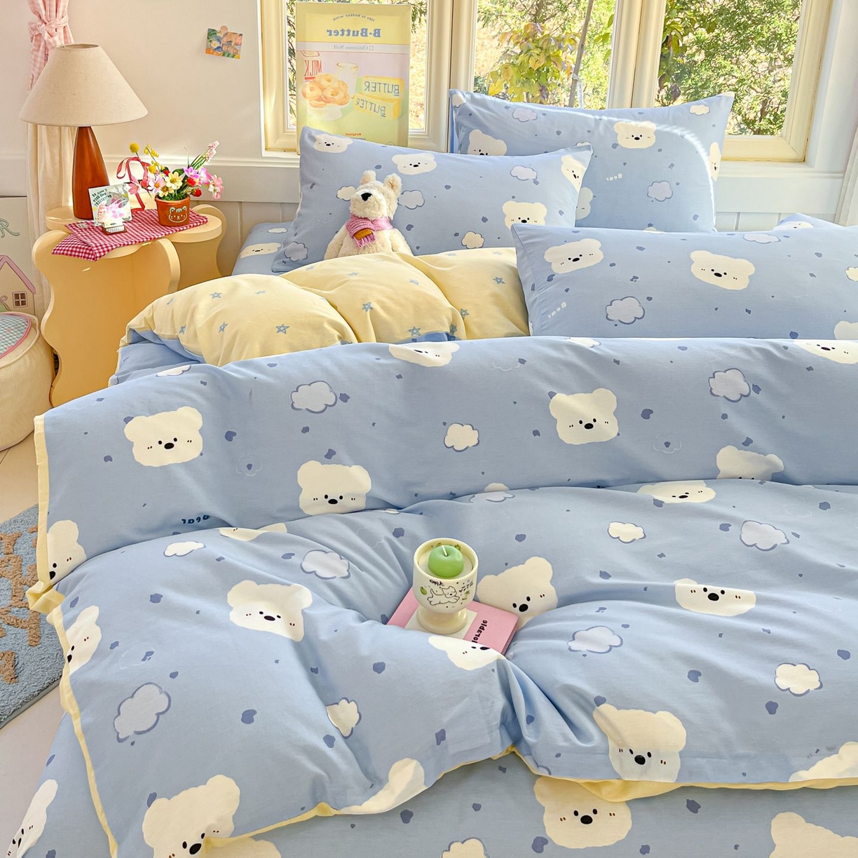 91家纺网 家纺一手货源 找家纺 寻米 2026春夏新款全棉13070印花四件套单品系列场景二-四件套 云朵小熊