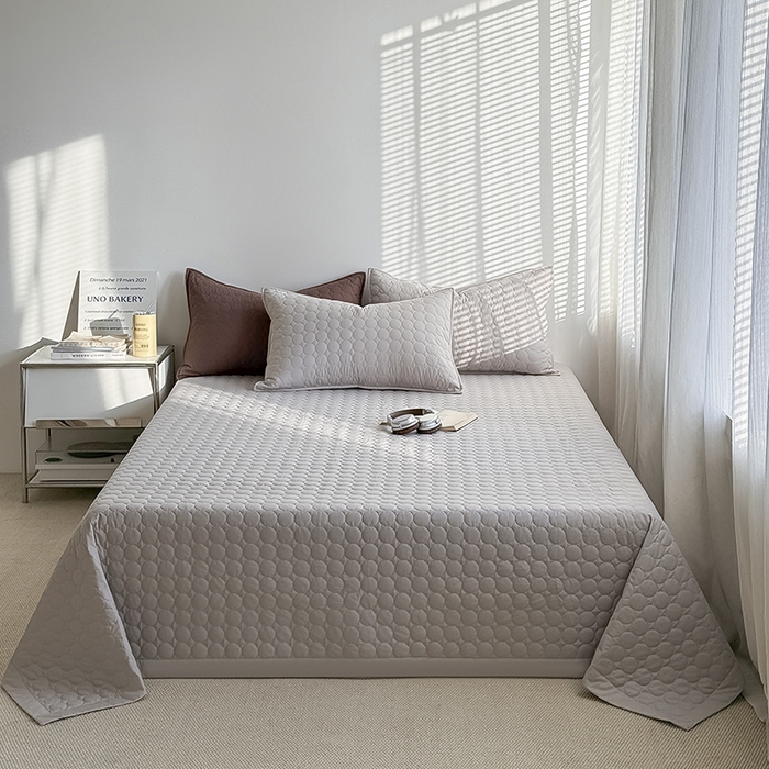 Mr.pig猪先生水洗棉 2026新款A类全棉水洗棉夹棉床盖三件套棉水洗绗缝夹棉床单加厚加棉防滑炕盖四季-圆心系列 （展示价格为控价，实际价格请联系客服） 圆心灰灰