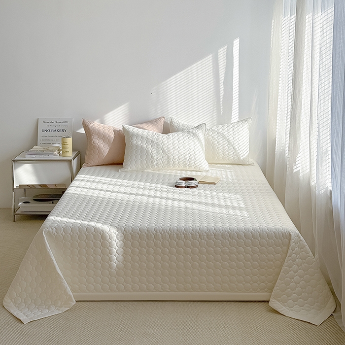 Mr.pig猪先生水洗棉 2026新款A类全棉水洗棉夹棉床盖三件套棉水洗绗缝夹棉床单加厚加棉防滑炕盖四季-圆心系列 （展示价格为控价，实际价格请联系客服） 圆心白白